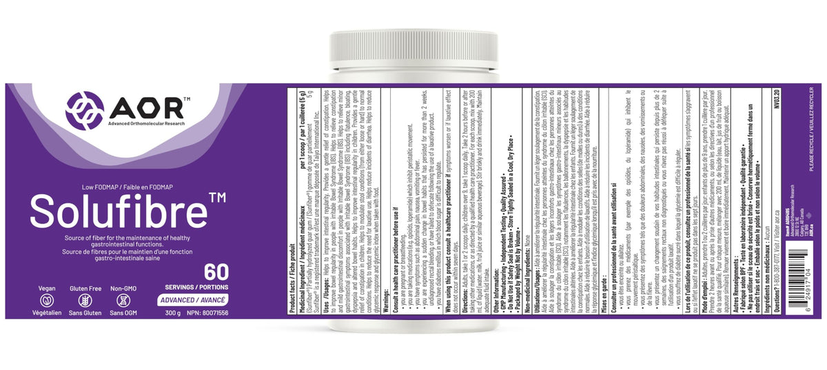 AOR - SoluFibre Powder, 300g 60-Servings - Partially Hydrolyzed Guar Gum Sunfiber for Digestive Comfort & Regularity - Vegan, Non-GMO & Gluten-Free - Gentle Prebiotic Fiber Supplement - Soluble Fiber ๐ All In One Marketplace Canada
