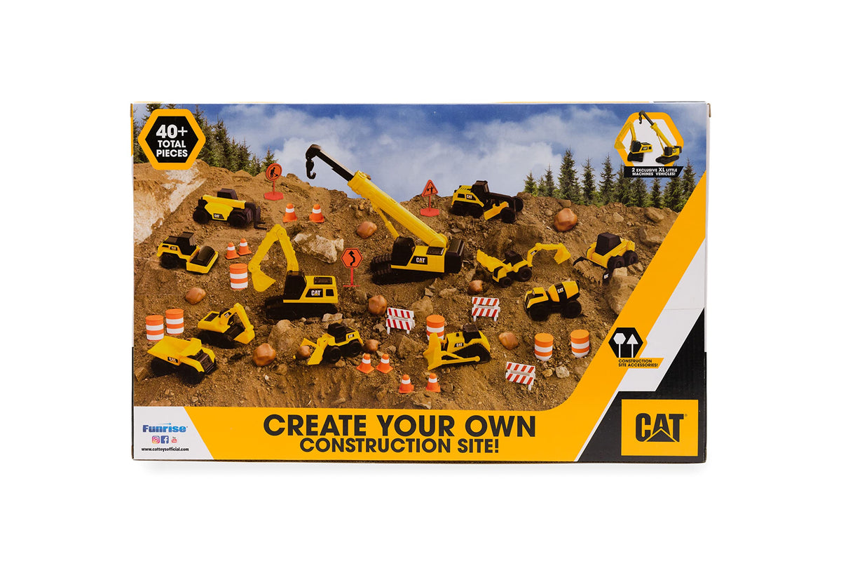 CAT Construction Toys, Little Machines Mega Set β 40+ Pieces with XL Crane & Excavator, 10 Mini Vehicles, Road Signs, Cones, Boulders & Barricades, Indoor/Outdoor STEM Toy for Kids Ages 3 + π All In One Marketplace Canada