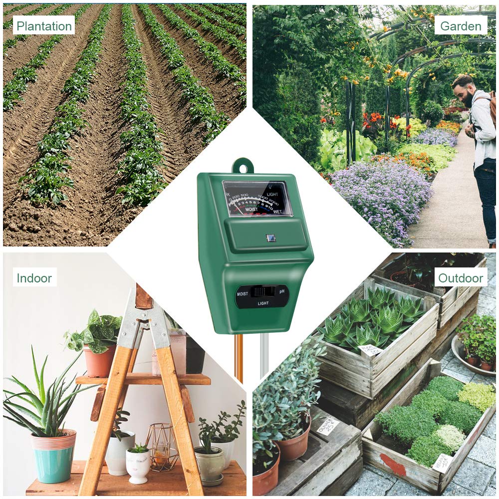 Sonkir Soil pH Meter, MS02 3-in-1 Soil Moisture/Light/pH Tester Gardening Tool Kits for Plant Care, Great for Garden, Lawn, Farm, Indoor & Outdoor Use (Green) ๐ All In One Marketplace Canada