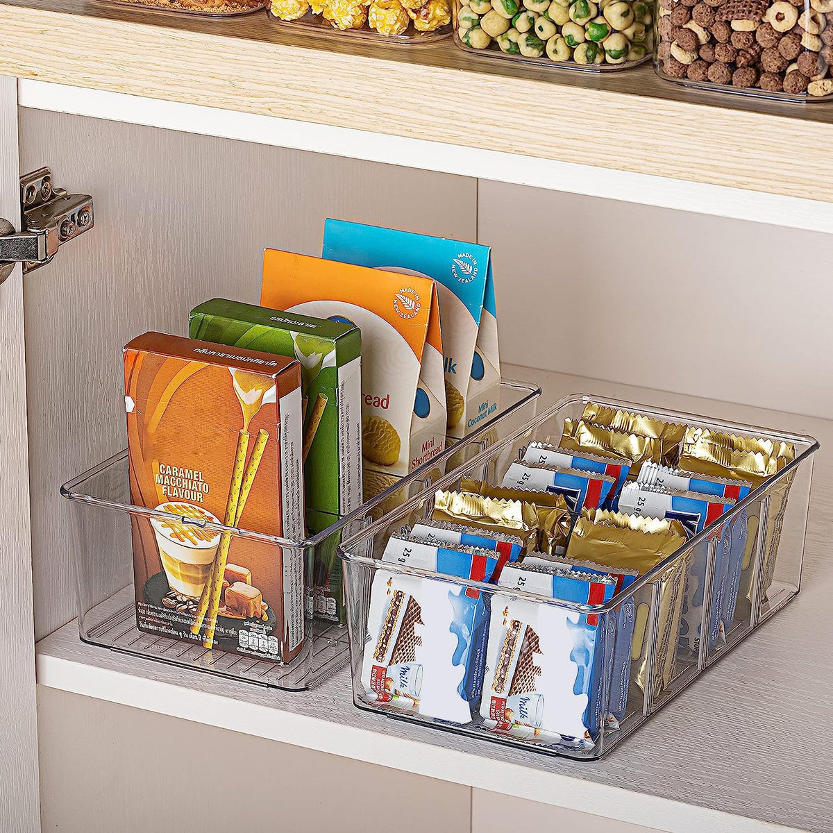 Vtopmart 4 Pack Food Storage Organizer Bins, Clear Plastic Bins for Pantry, Kitchen, Fridge, Cabinet Organization and Storage, 4 Compartment Holder for Packets, Tea, Snacks, Pouches, Spice Packets ๐ All In One Marketplace Canada