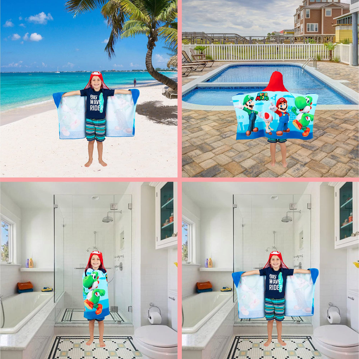 Franco Kids Bath and Beach Super Soft Cotton Hooded Towel Wrap, 24 in x 50 in, Super Mario ๐ All In One Marketplace Canada