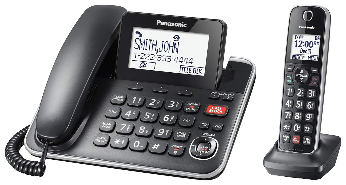 Panasonic DECT 6.0 2-in-1 Corded/Cordless Phone with Answering Machine, Advanced Call Block (1,000 Numbers), and Talking Caller ID - 1 Cordless Handset - KX-TGF870CB, Black ๐ All In One Marketplace Canada