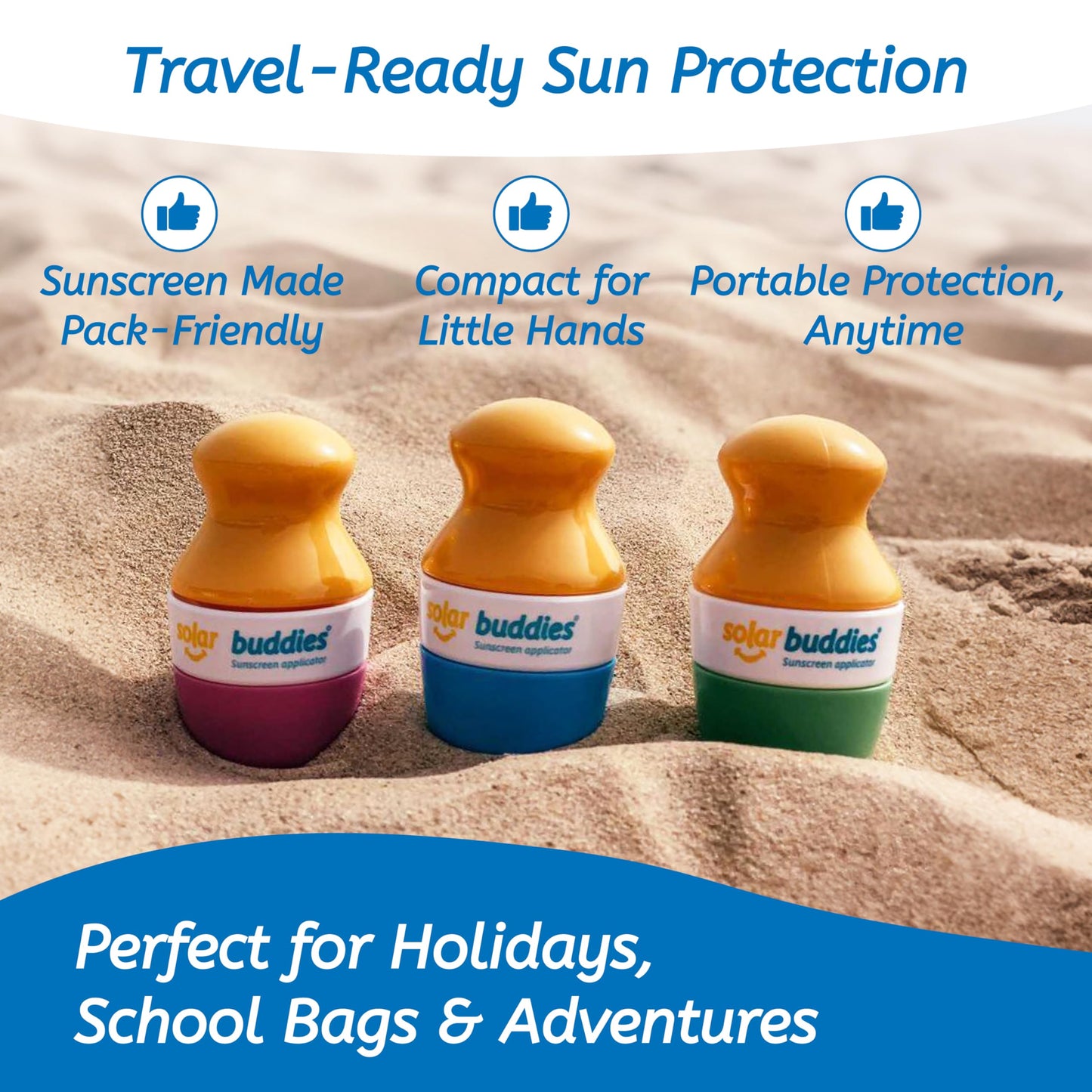 Solar Buddies Sunscreen Applicator - Green & Blue Duo - Refillable Roll on Sponge Sunscreen, Suncream & Lotion Applicator For Kids, Adults & Families - Holds 100ml, Perfect Size for Travel ๐ All In One Marketplace Canada