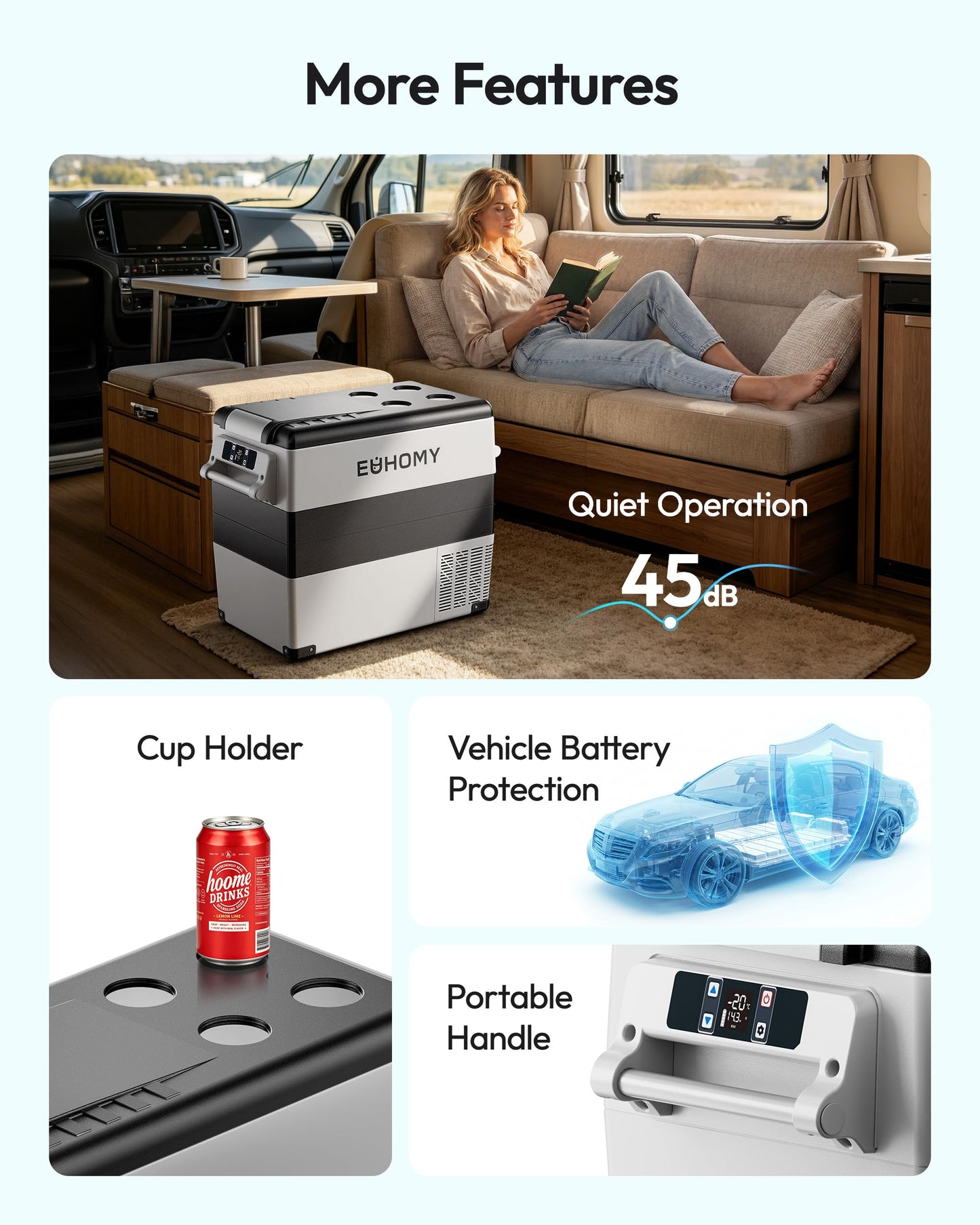 EUHOMY 12 Volt Refrigerator, 60QT(55L) Electric Cooler, 12V Fridge APP Control, 12V Cooler -4โ~68โ, Portable Freezer 12/24V DC 110-240V AC for Camping, Travel, Truck, Home ๐ All In One Marketplace Canada