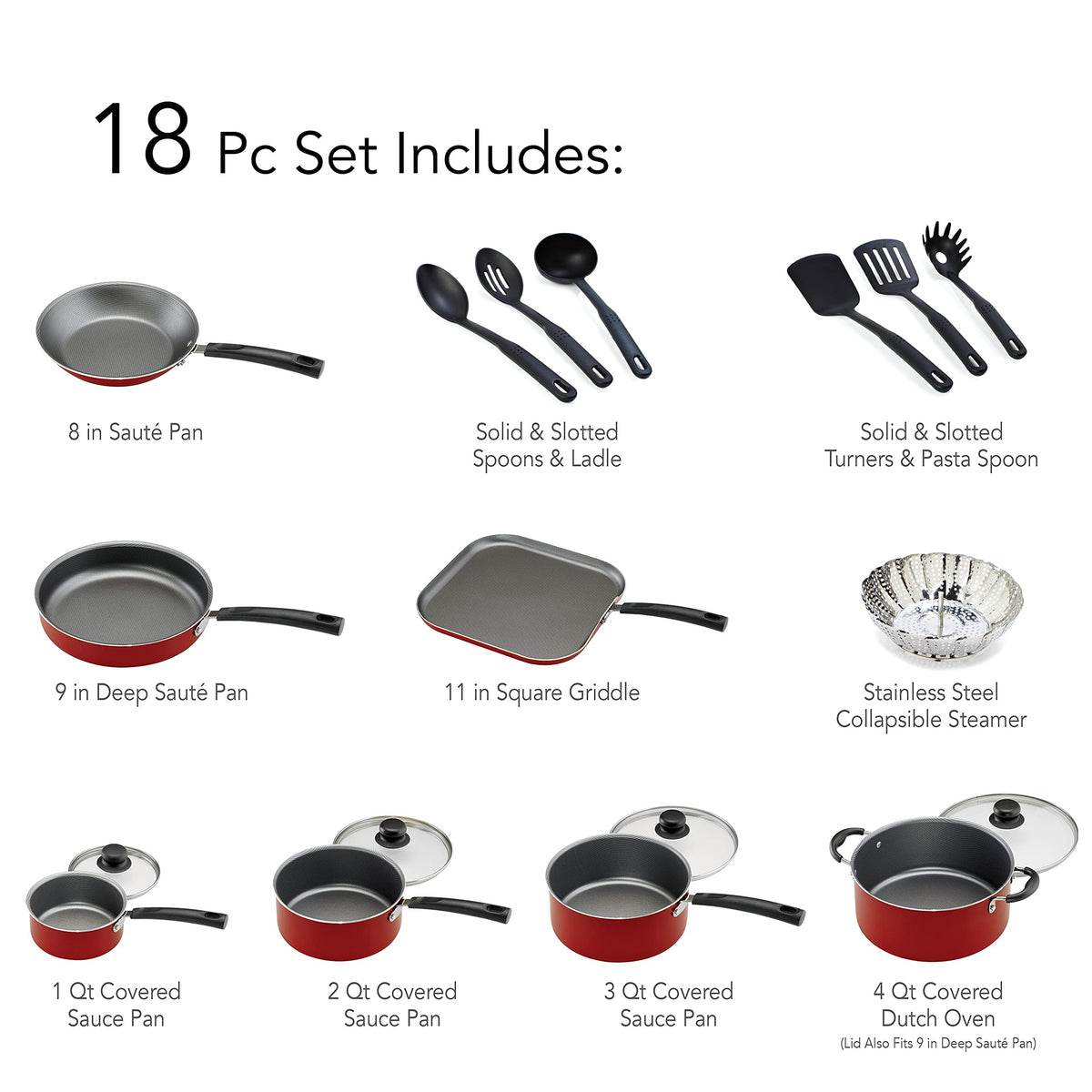 Tramontina PrimaWare 18 Pc Aluminum Nonstick Cookware Set, Red đ All In One Marketplace Canada