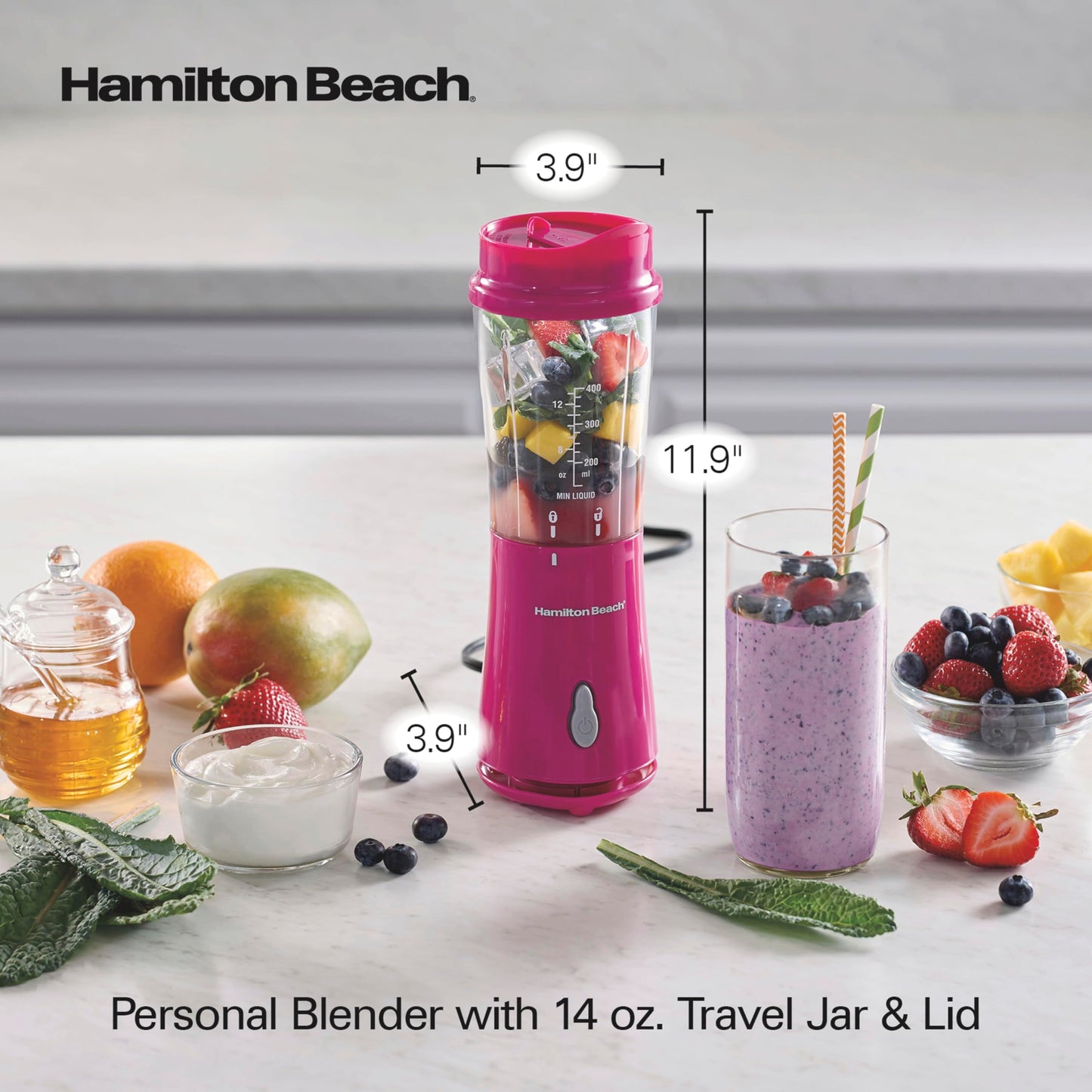 Hamilton Beach Personal Blender for Smoothies & Protein Shakes, Portable Single Serve Blender with Travel Lid, 14 oz BPA-Free Jar, 175W, Compact Countertop Blender, Raspberry, 51131G ๐ All In One Marketplace Canada