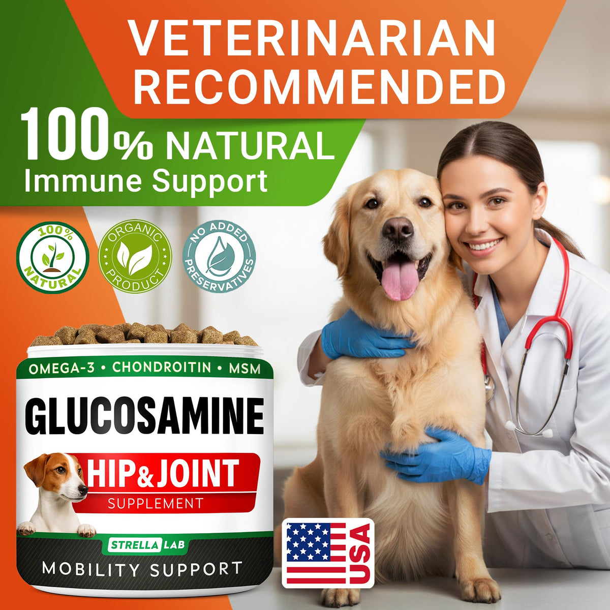 Glucosamine for Dogs w/Chondroitin - Hip & Joint Supplement for Dogs - MSM, Omega to Improve Mobility & Energy - Natural Joint Pain Relief - 120 Chews (Chicken) ๐ All In One Marketplace Canada
