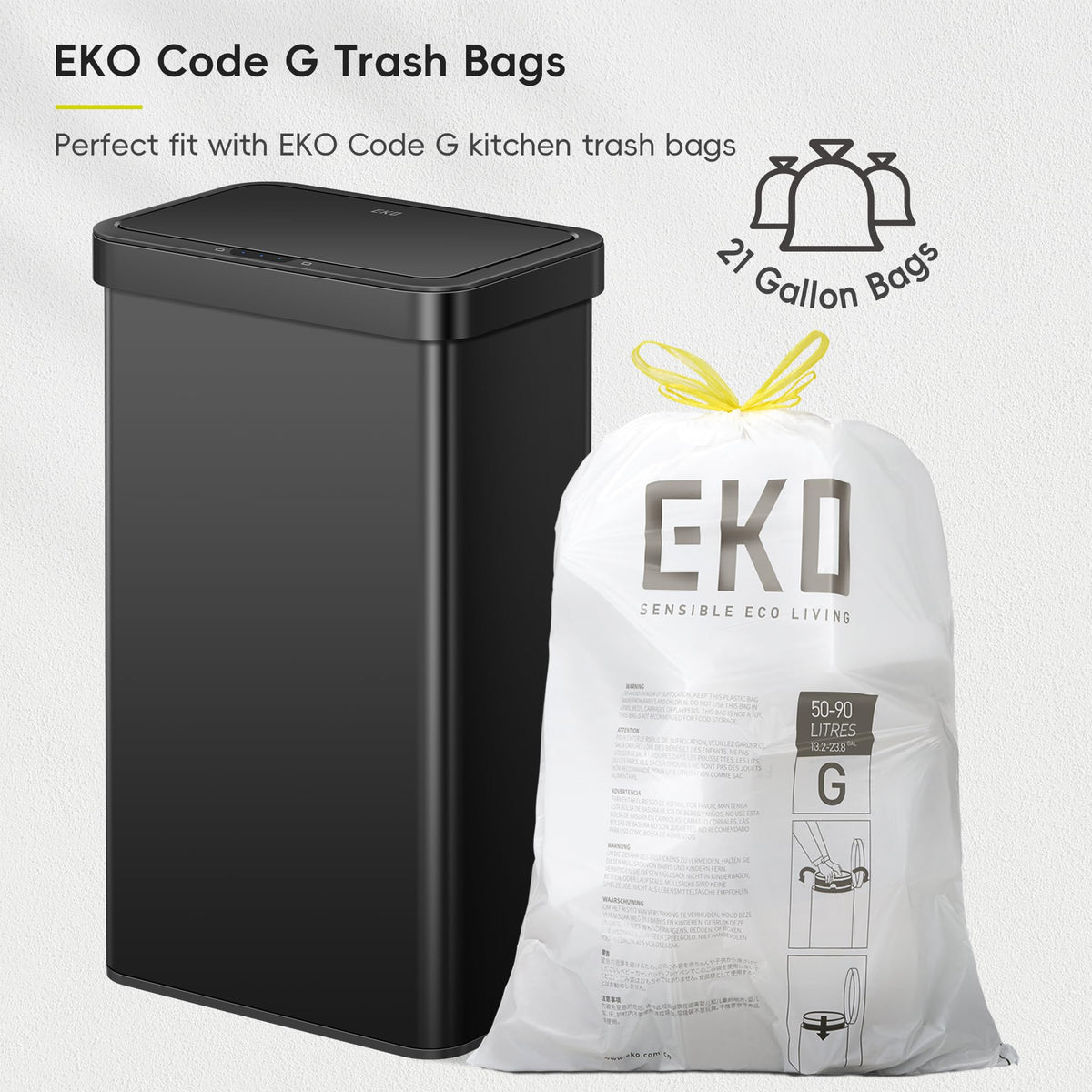 EKO Nova Sensor Trash Can, 21 Gallon/80 Liter Stainless Steel Rectangular Touchless Motion Sensor Trash Can, Matte Black ๐ All In One Marketplace Canada