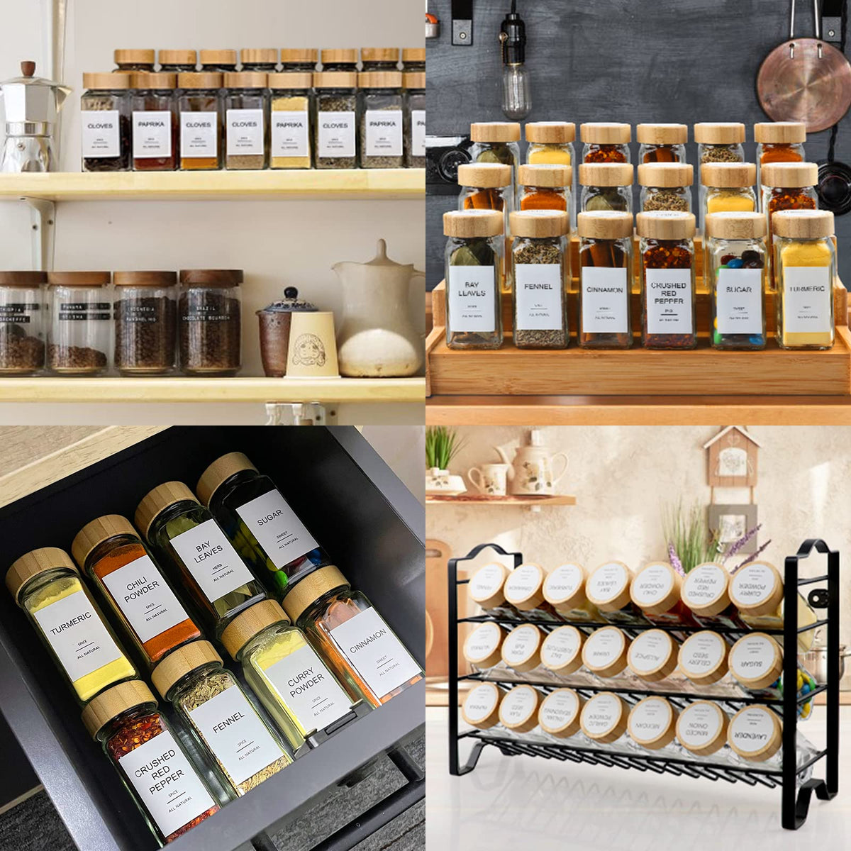 AISIPRIN 24 Pcs Glass Spice Jars with Bamboo Airtight Lids and 398 Labels, 4oz Empty Square Containers Seasoning Storage Bottles - Shaker Lids, Funnel, Brush and Marker Included ๐ All In One Marketplace Canada