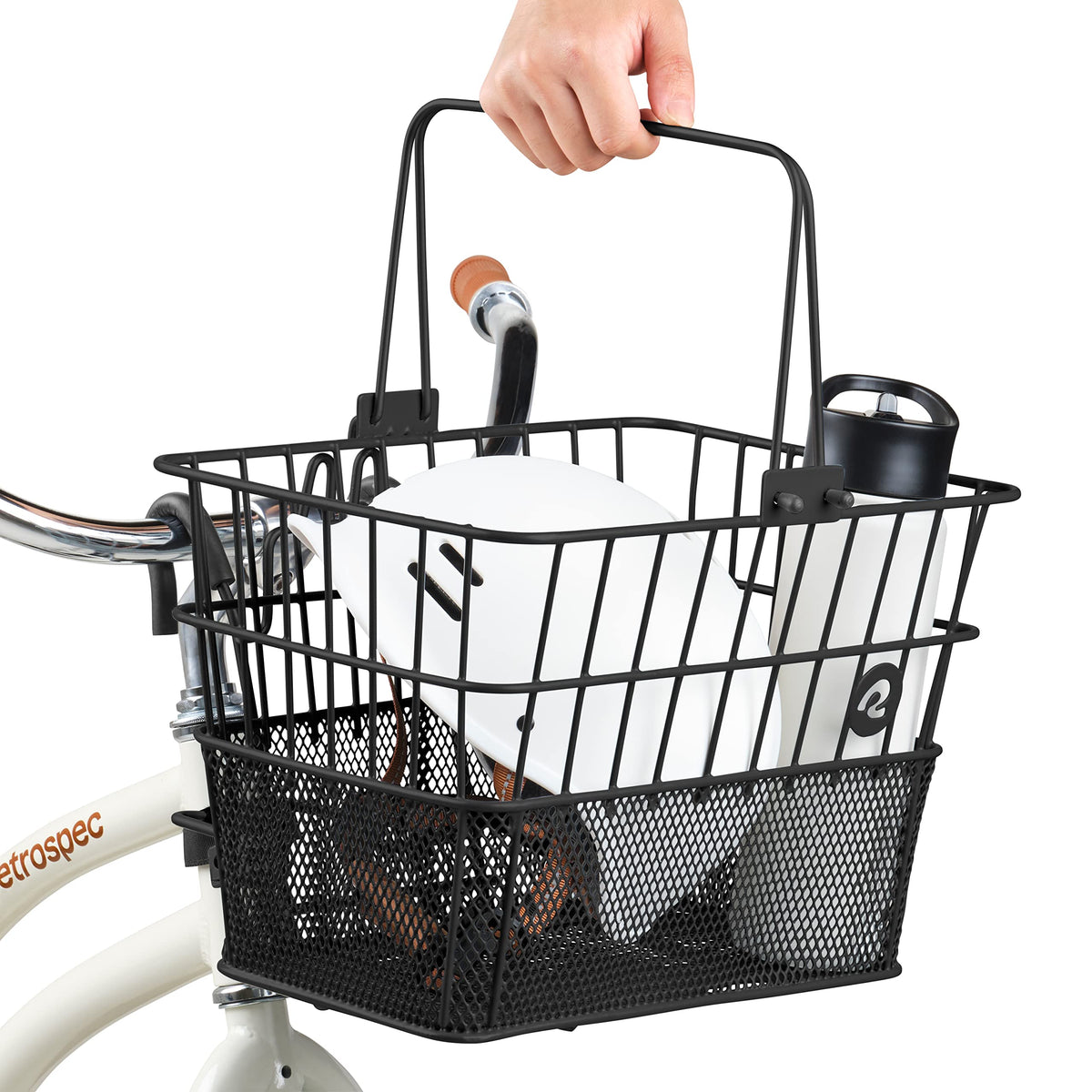 Retrospec Apollo Detachable Front Bike Basket Steel Half-Mesh with Integrated Detachable Hooks and Built-in Handle, Easy Assembly and Portability for Bicycles ๐ All In One Marketplace Canada