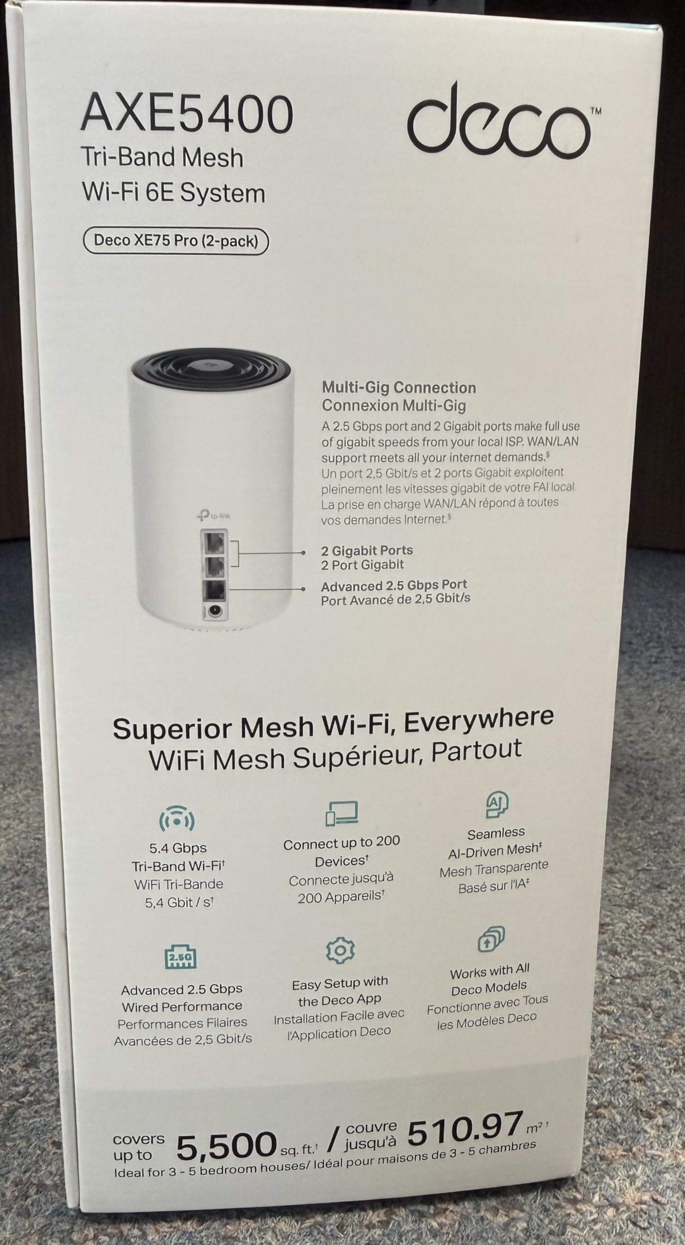 TP-Link Deco AXE5400 Tri-Band WiFi 6E Mesh System(Deco XE75 Pro) - 2.5G WAN/LAN Port, Covers up to 5500 Sq.Ft, Replaces WiFi Router and Extender, AI-Driven Mesh, New 6GHz Band, 2-Pack ๐ All In One Marketplace Canada