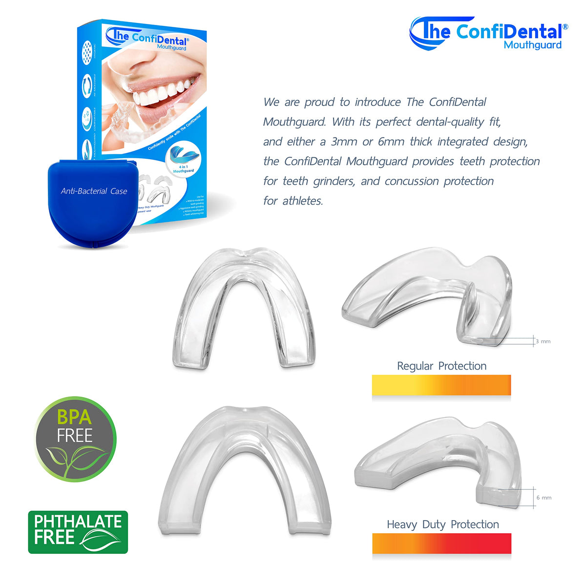 The ConfiDental - Moldable Mouth Guard for Teeth Grinding Clenching Bruxism Sport Athletic Whitening Tray Pack of 5 Including 3 Regular and 2 Heavy Duty Guard (3 (Ill) Regular 2 (ll) Heavy Duty) π All In One Marketplace Canada