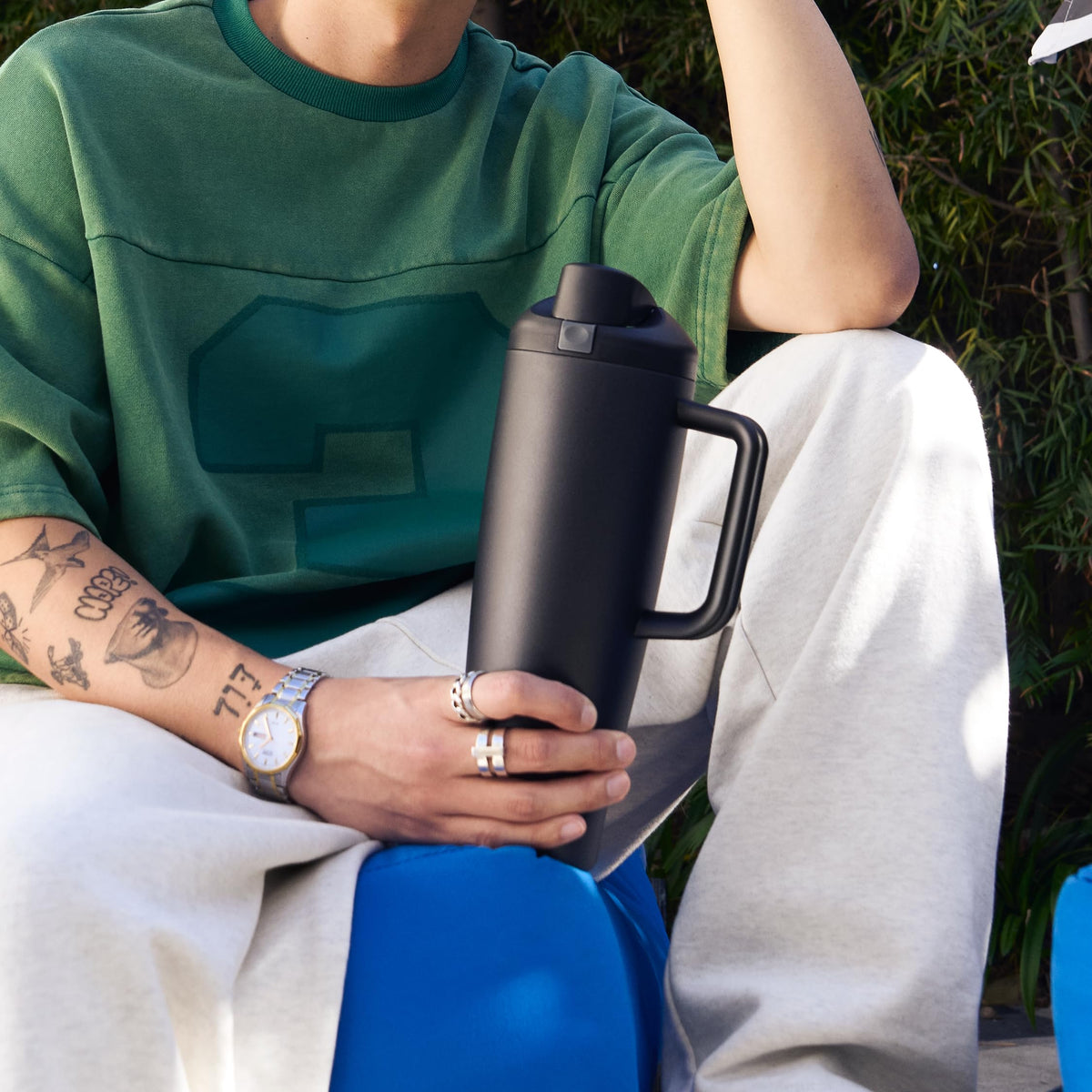 Owala FreeSip Tumbler Insulated Stainless Steel Water Bottle with Built-in Straw and Side Handle, for Travel, Work, School, and Sports, 40oz, BPA Free, Leak Proof, Foggy Tide ๐ All In One Marketplace Canada