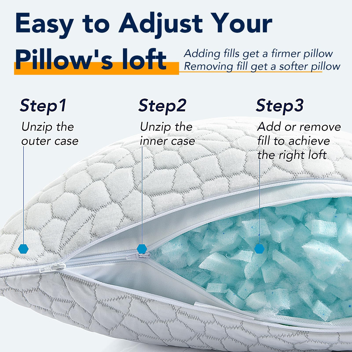 Cooling Memory Foam Pillows Queen Size Set of 2, Adjustable Shredded Foam Bed Pillows for Sleeping, Soft Support Pillows for Side & Back Sleepers with Breathable Dual-Sided Soft & Cooling Fabric ๐ All In One Marketplace Canada