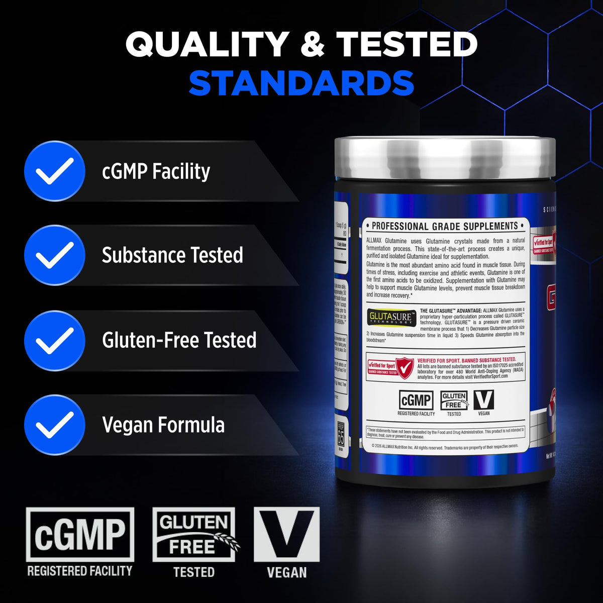 ALLMAX L-Glutamine Powder, Fermented, Unflavored, 400 g π All In One Marketplace Canada