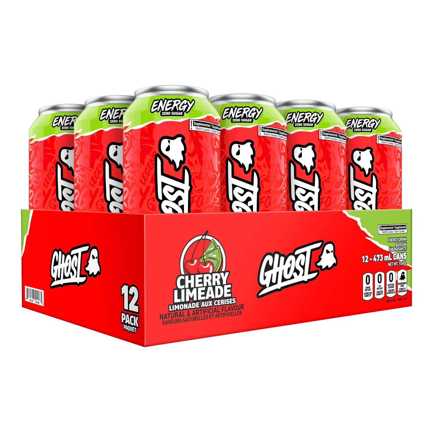 Ghost Energy Drink, Cherry Limeade Flavour, Pack of 12 Cans ๐ All In One Marketplace Canada