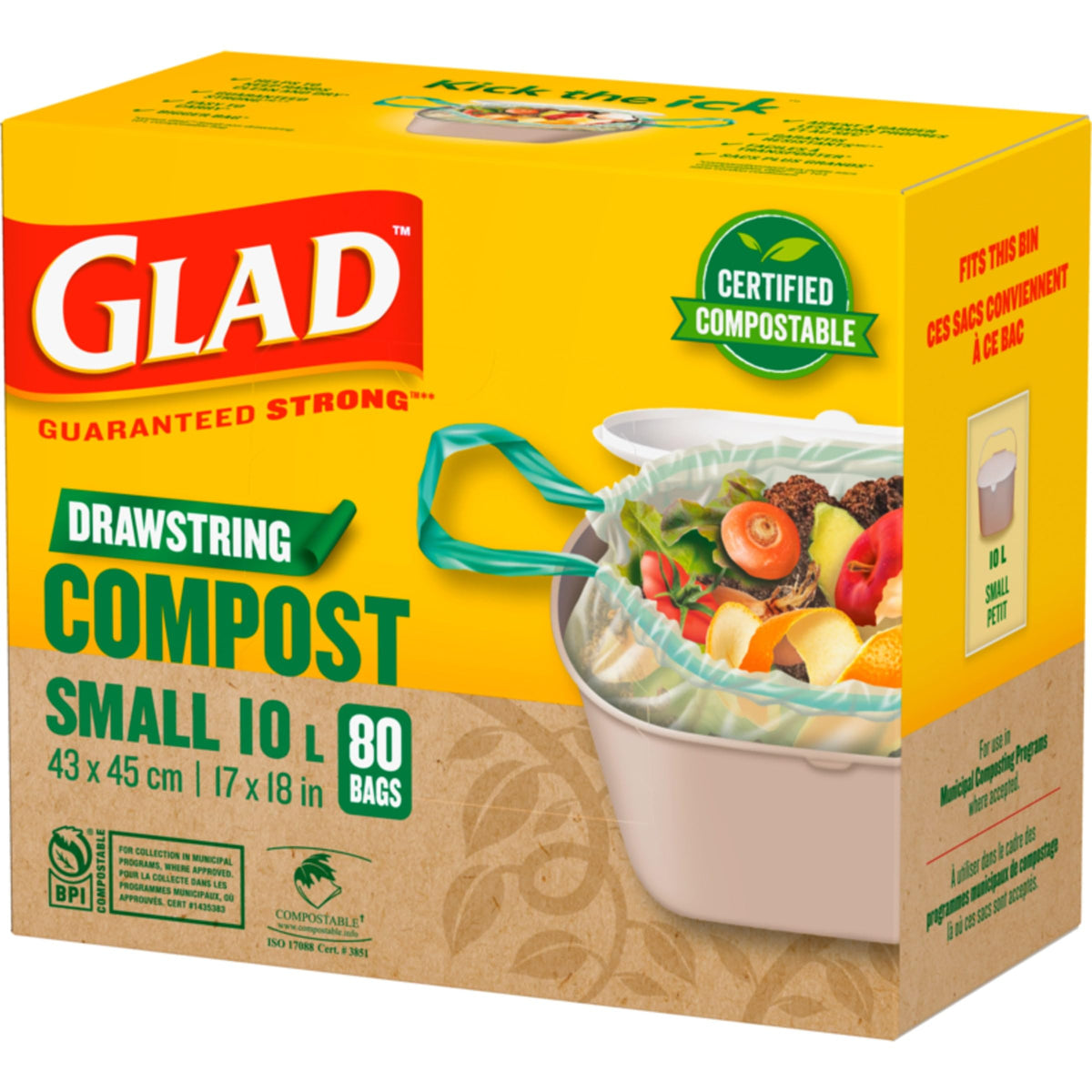 Glad Certified Compostable Drawstring Bags - Small 10 Litres - Drawstring, 80 Compost Trash Bags - Unscented ๐ All In One Marketplace Canada