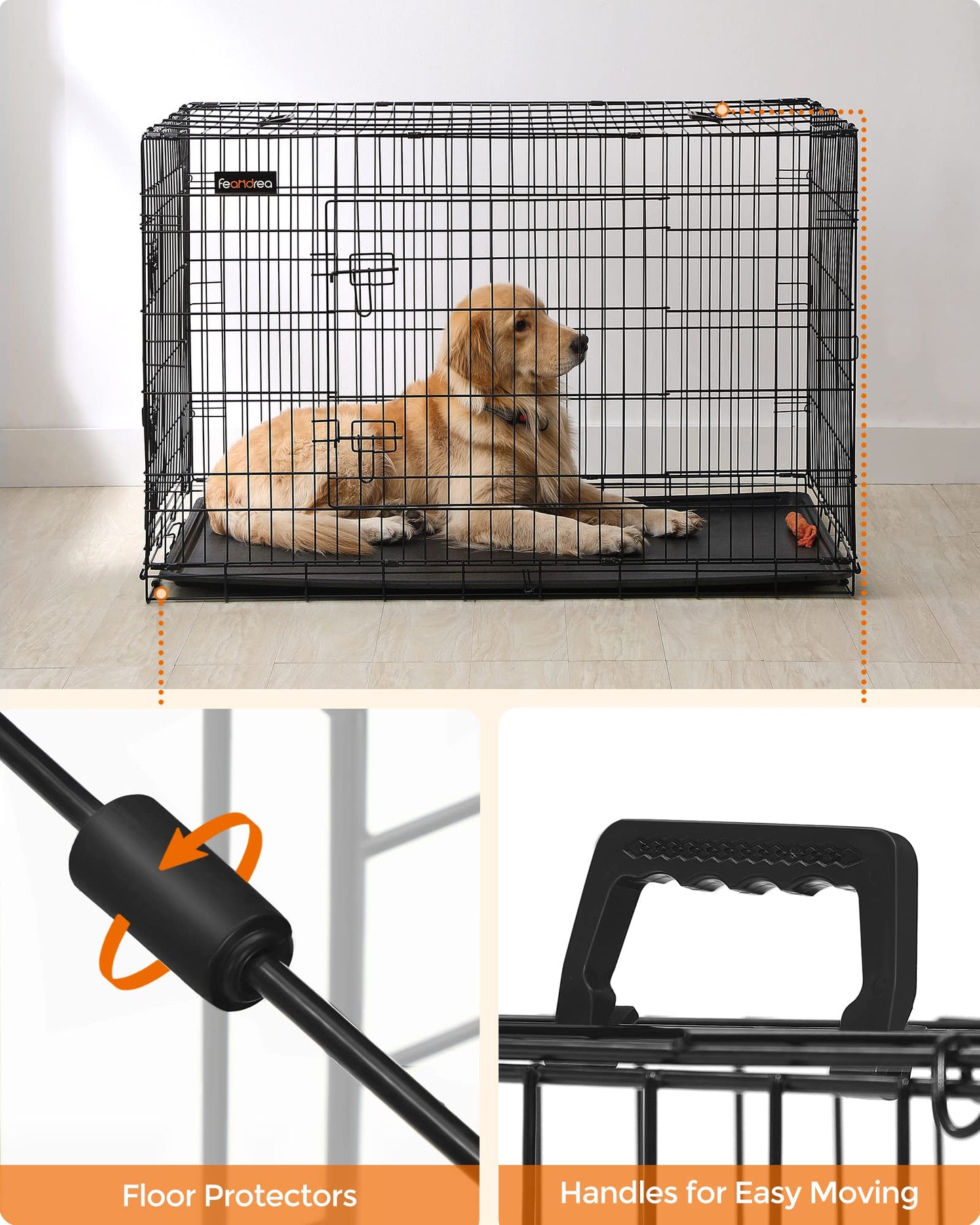 Feandrea Dog Crate, 48-Inch Foldable Dog Kennel with 2 Doors, Removable Tray, XXL, Black UPPD48H š All In One Marketplace Canada