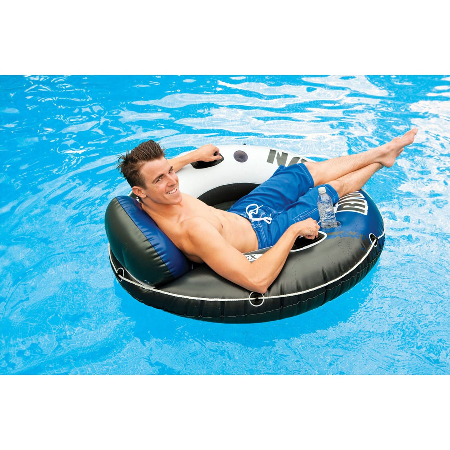 INTEX 58825EP River Run 1 Inflatable Floating Lounge: Comfortable Backrest โ Built-in Cup Holders โ Durable Grab Handles โ All Around Grab Rope โ 220lb Weight Capacityโ Blue ๐ All In One Marketplace Canada