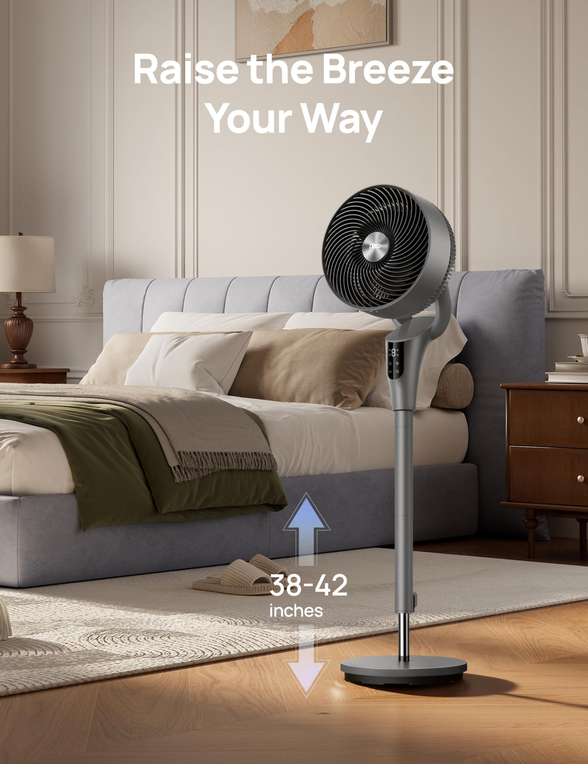 DREO Fan for Bedroom, 90Β° Oscillating Standing Fan, 20dB Quiet, 90ft Pedestal Fans for Room Office, DC Motor, 8+H Speeds, 3 Modes, 38-42'' Adjustable Height, Remote, 8H Timer, 105Β° Manual Vertical π All In One Marketplace Canada