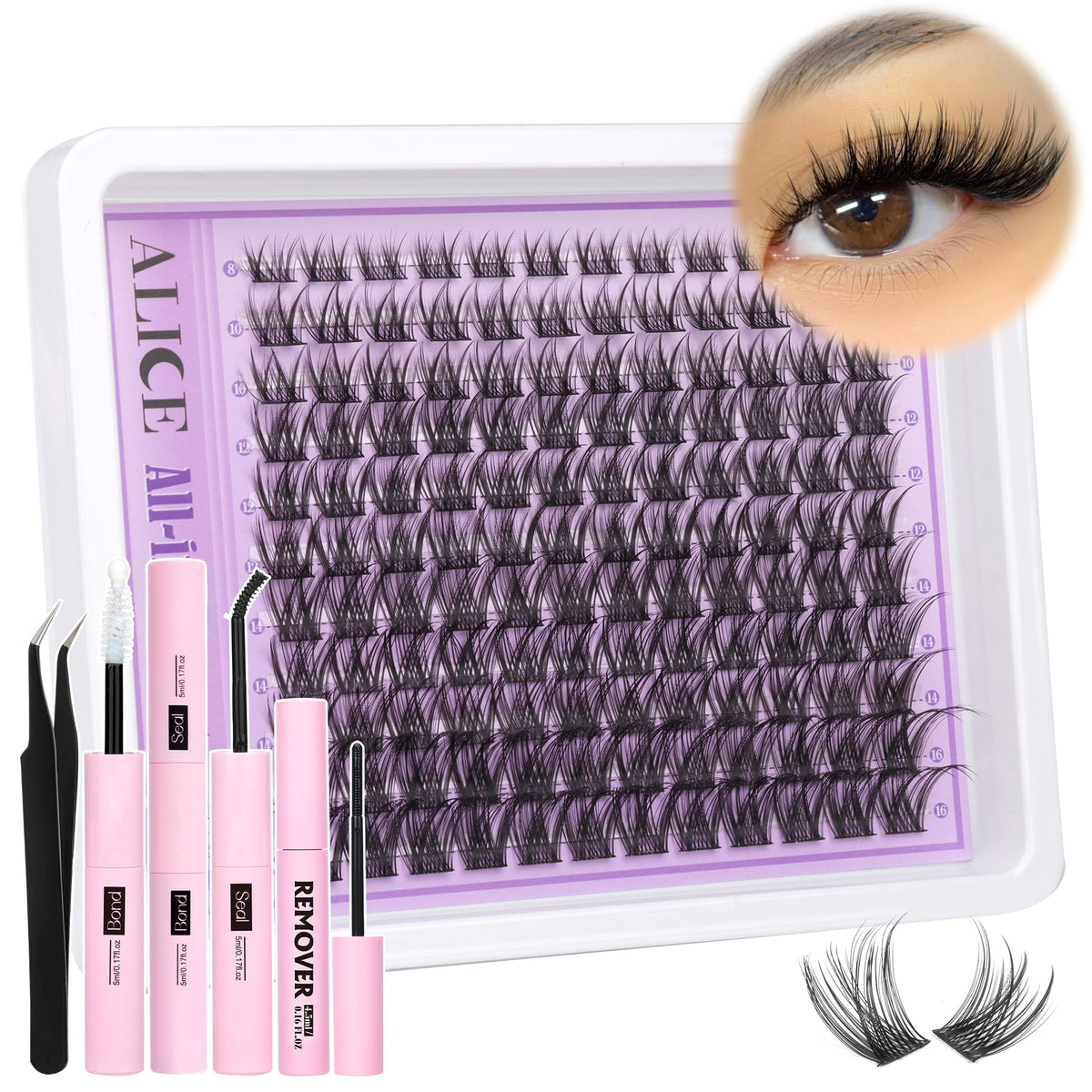 Wispy Lash Clusters Kit Natural Lash Extensions Kit DIY Cluster Eyelash Extensions C Curl 8-16mm Individual Lashes with Lash Remover Bond and Seal Soft Thin Band by ALICE ๐ All In One Marketplace Canada