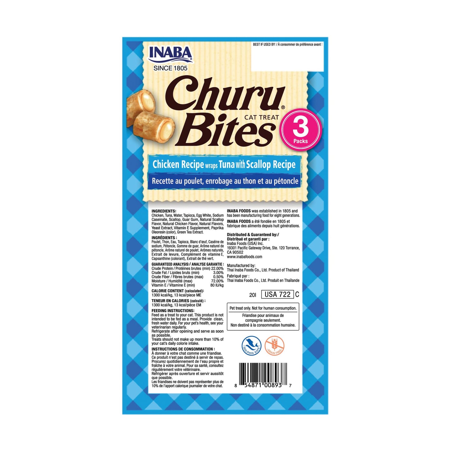 INABA Churu Bites Soft & Chewy Cat Treats, Tuna Scallop, 18ct | Immune support, 72% moisture, Low calorie, Pill-friendly center, Grain-free, Preservative-free, 18 x 0.35 oz tubes ๐ All In One Marketplace Canada