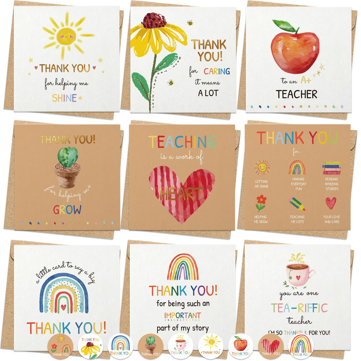 27 Teacher Thank You Cards 9 Classroom Designs with Gold Foil 15x15 cm ๐ All In One Marketplace Canada