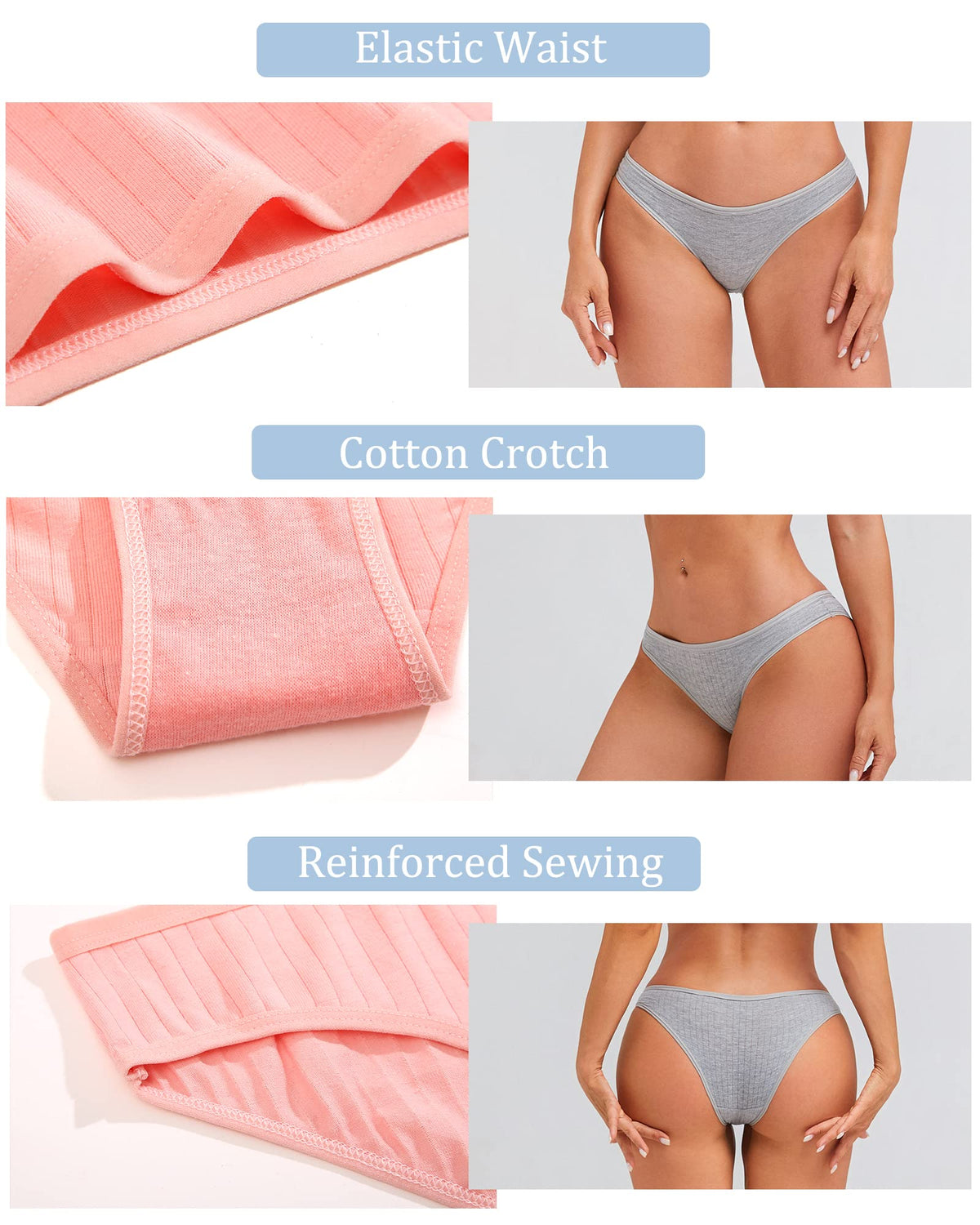 FINETOO 9 Pack Cotton Underwear for Women Sexy Low Rise Ribbed Hipster Breathable Soft Womens Bikini Panties Cheeky S-XL π All In One Marketplace Canada