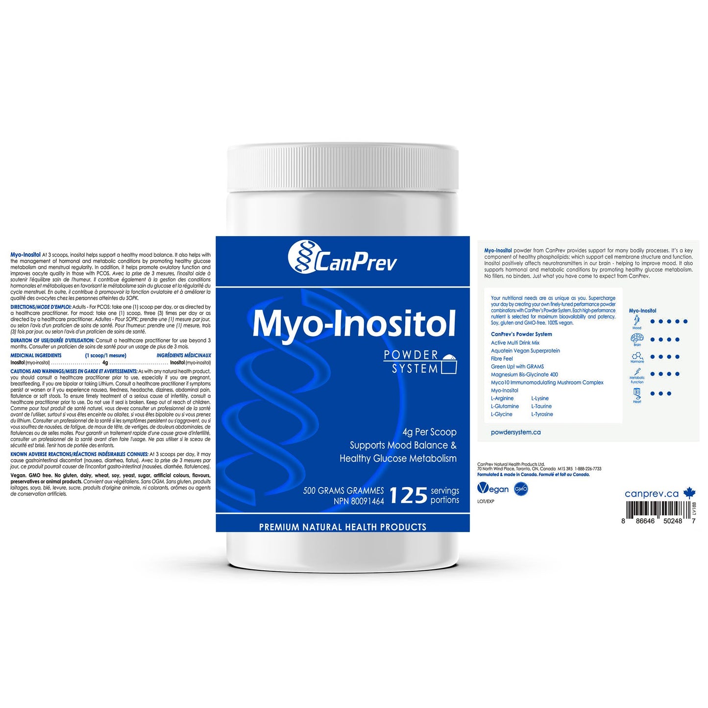 CanPrev Myo-Inositol Powder 500g, 125 Servings, PCOS Supplement for Women, Supports Glucose Metabolism, Ovulatory Function, Cellular Health and Wellness 🍁 All In One Marketplace Canada