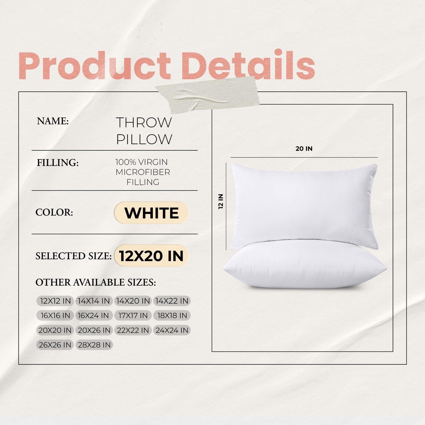 Utopia Bedding Throw Pillows Insert (Pack of 2, White) - 12 x 20 Inches Bed and Couch Pillows - Indoor Decorative Pillow ๐ All In One Marketplace Canada