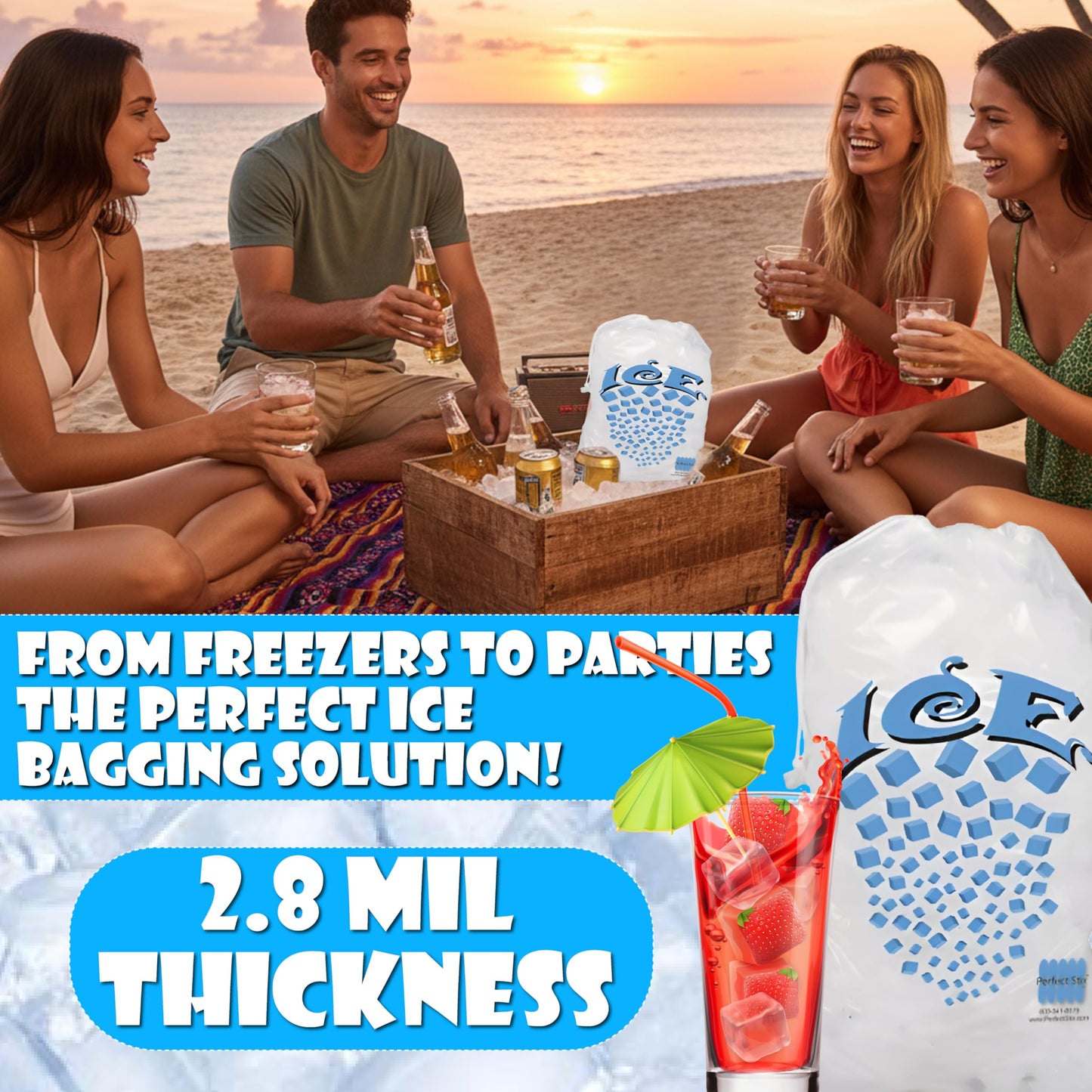 Concession Essentials 8 lb Drawstring Ice Bags – Pack of 100 | Durable Heavy-Duty Plastic Ice Storage Bags with Secure Drawstring Closure | Perfect for Ice Packaging, Parties, Camping, and Commercial 🍁 All In One Marketplace Canada