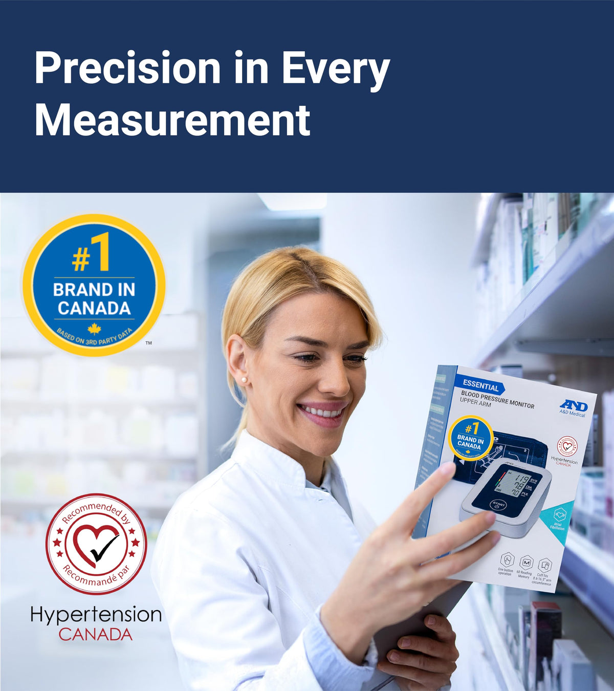 A&D Medical Blood Pressure Monitor for Home Use - UA-651CN - Upper Arm Precise BP Machine - Wide Range Cuff (8.6โ16.5โ / 22-42 cm) Easy To Use, One Click Operation, Adults, AA Batteries, 1-User ๐ All In One Marketplace Canada