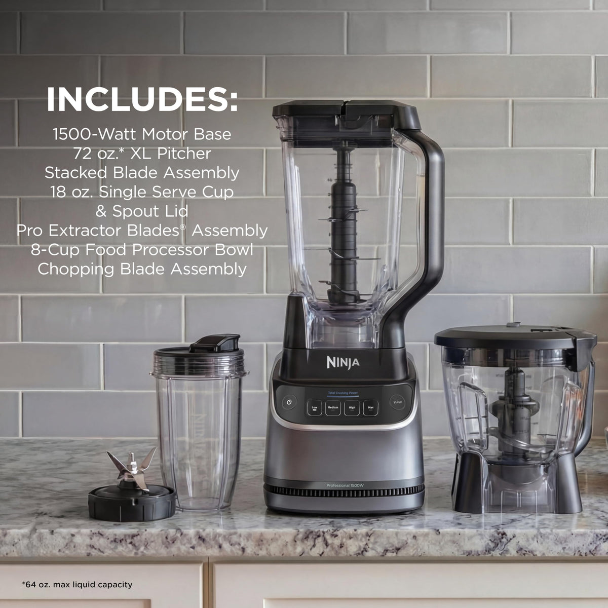 Ninja UltraCrush Pro Kitchen System, 1500W, Silver, BP401C, 72oz/2.1L ๐ All In One Marketplace Canada