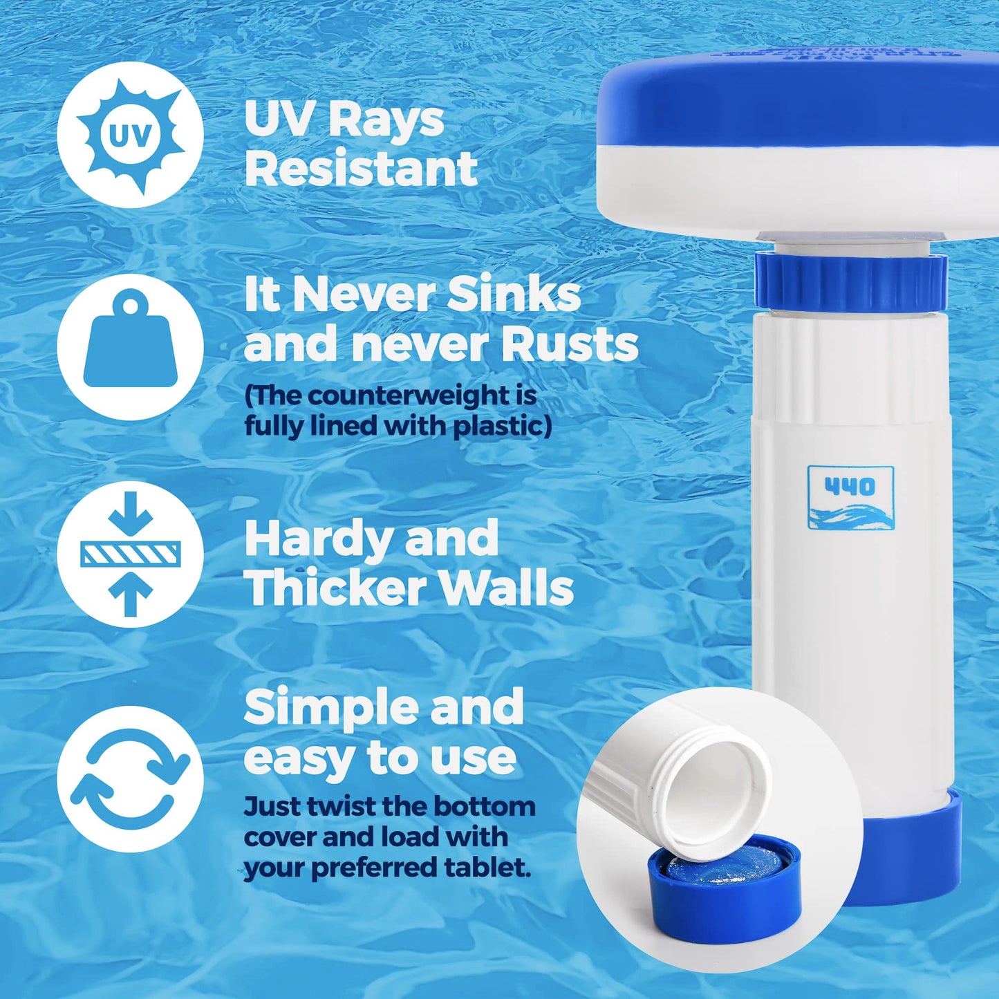440 Mini Premium Floater Dispenser for Spa, Hot Tub and Small Pools for 1 Inch Chlorine or Bromine Tablets. (Tablets NOT Included) Adjustable Chemical Float from 0 to 13 Flow Control ๐ All In One Marketplace Canada