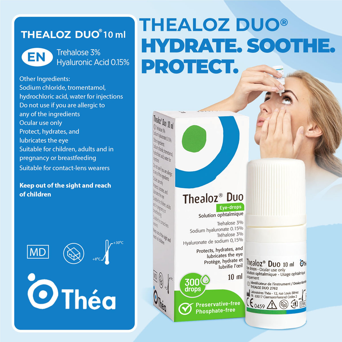 Thealoz Duo Eye Drops (2x10ml) - Clinically Proven Formula for Dry Eyes, Hydration with Hyaluronic Acid & Trehalose, Soothes & Lubricates, Tear Film Stabilization, Contact Lens Compatible (600 Drops) ๐ All In One Marketplace Canada