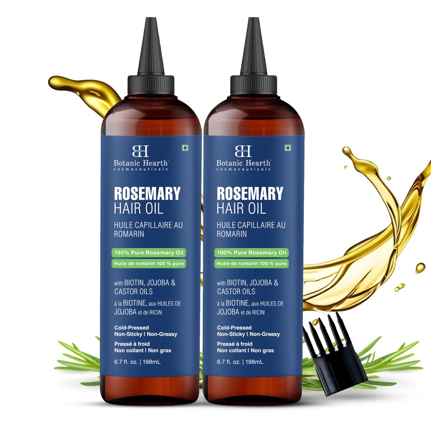 Botanic Hearth Rosemary Oil for Hair & Scalp with Biotin, Jojoba & Castor Oils, 100% Pure Hair Growth Oil, Strengthening Treatment, 6.7 fl oz (Pack of 2) ๐ All In One Marketplace Canada