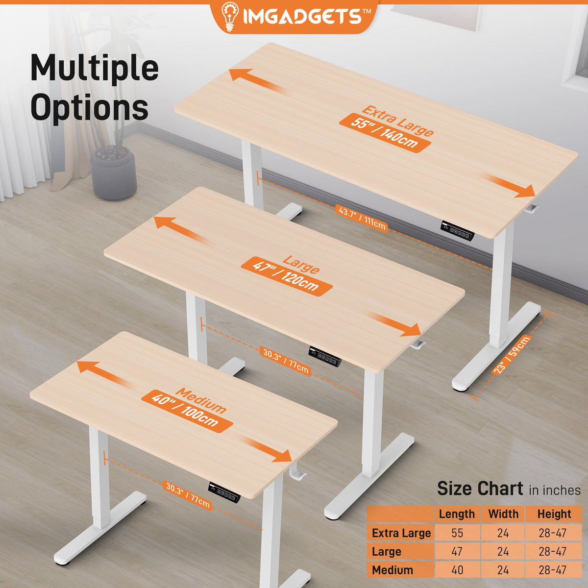 IMGadgets Electric Standing Desk, 47x24 Inches Height Adjustable, 2026 6th Gen Quiet Motor Ergonomic Sit Stand Desk, Computer Desk for Home Office, Height Memory Buttons, Display, 2 Headphone Holders ๐ All In One Marketplace Canada