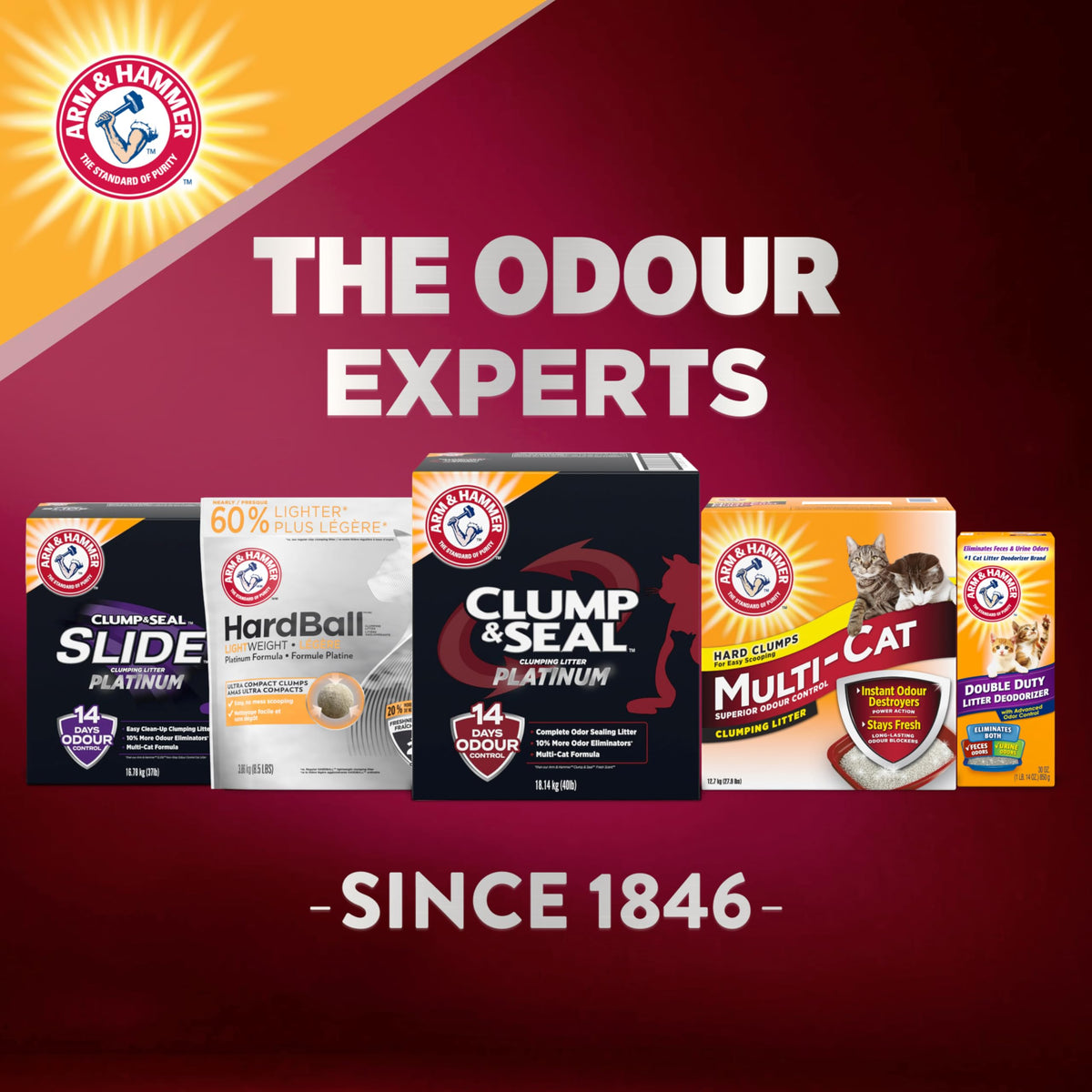 ARM & HAMMER Platinum Cat Litter, Clump & Seal, EXTRA STRENGTH Complete Odour Sealing with 14 Days of Odour Control, Multi-Cat, Hard Clumping Clay, 99.99% Dust Free, 18.14kg π All In One Marketplace Canada
