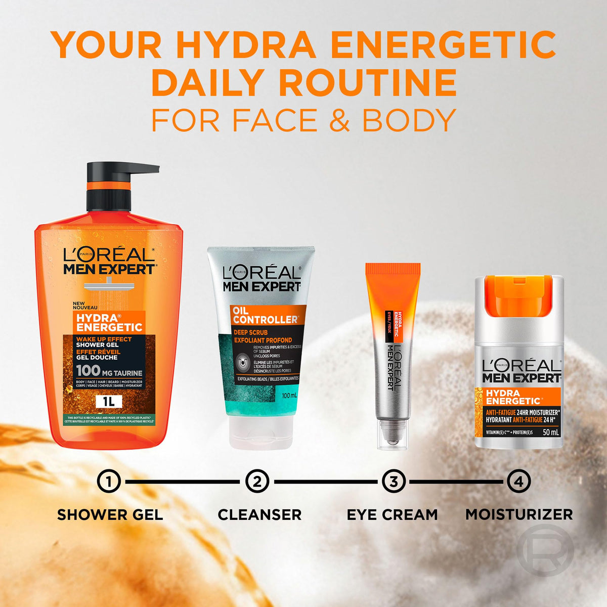 L'Oréal Paris Men Expert Hydra Energetic XXXL Shower Gel, Men's Taurine Body Wash for Body, Face, Hair & Beard, Energizing & Wake Up Effect, 1 Litre 🍁 All In One Marketplace Canada
