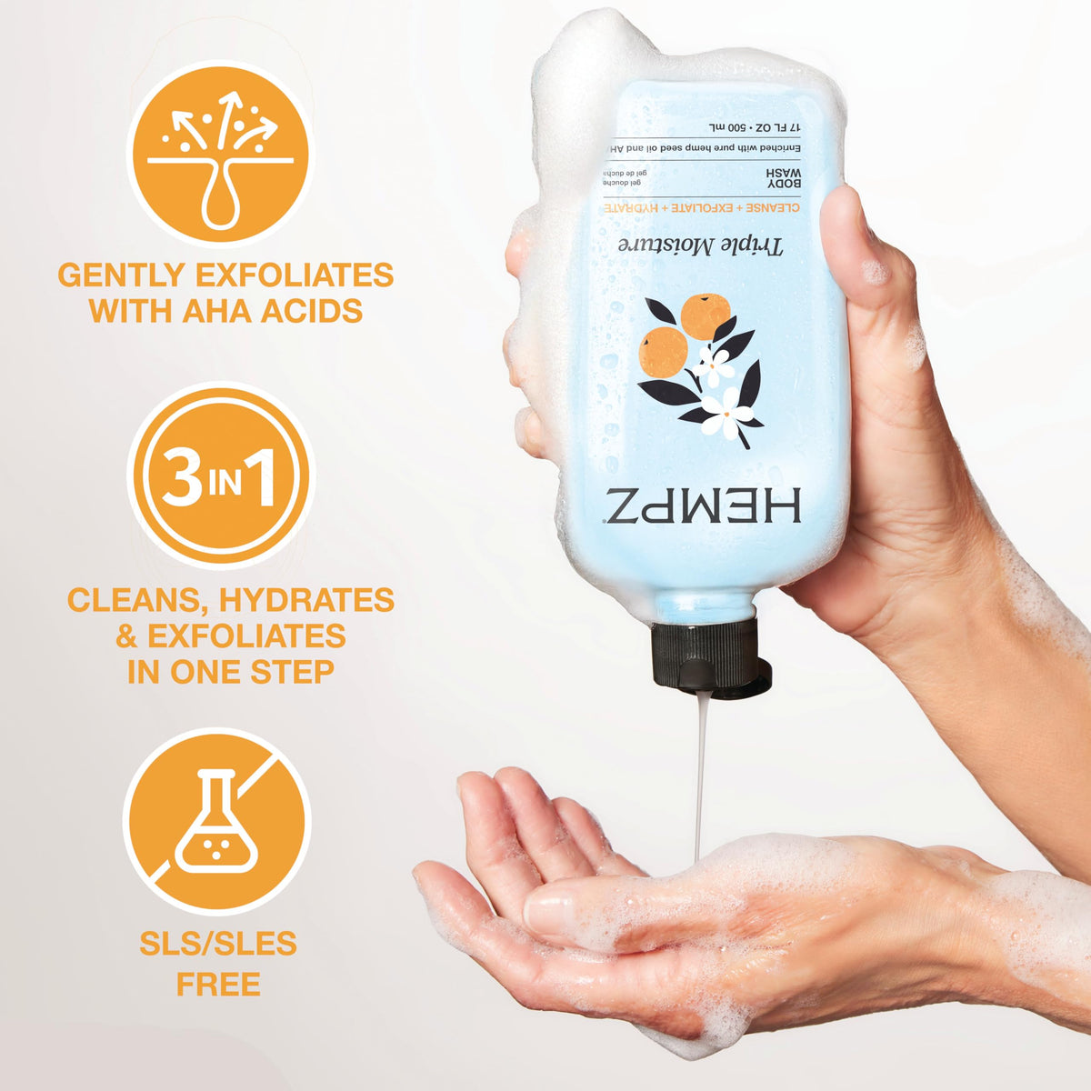 Hempz Triple Moisture Body Wash - Grapefruit & Peach - Hydrating for Sensitive Skin, Scented, Exfoliating with Shea Butter, Pure Hemp Seed Oil, and Algae for Sensitive Skin - 17 fl oz ๐ All In One Marketplace Canada