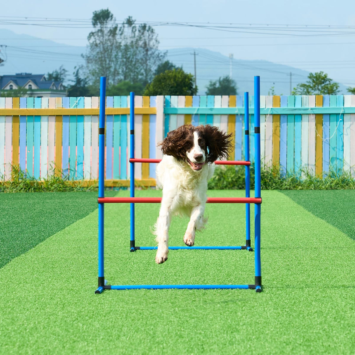 VEVOR Dog Agility Training Equipment, 7 PCS Set Upgrade w/Adjustable High Hurdles,6 Weave Poles,2 Tunnels,Jump Ring,Pause Box, Whistle,Foldable Bowl,Puppy Obstacle Course Kit w/ 3 Bags 🍁 All In One Marketplace Canada