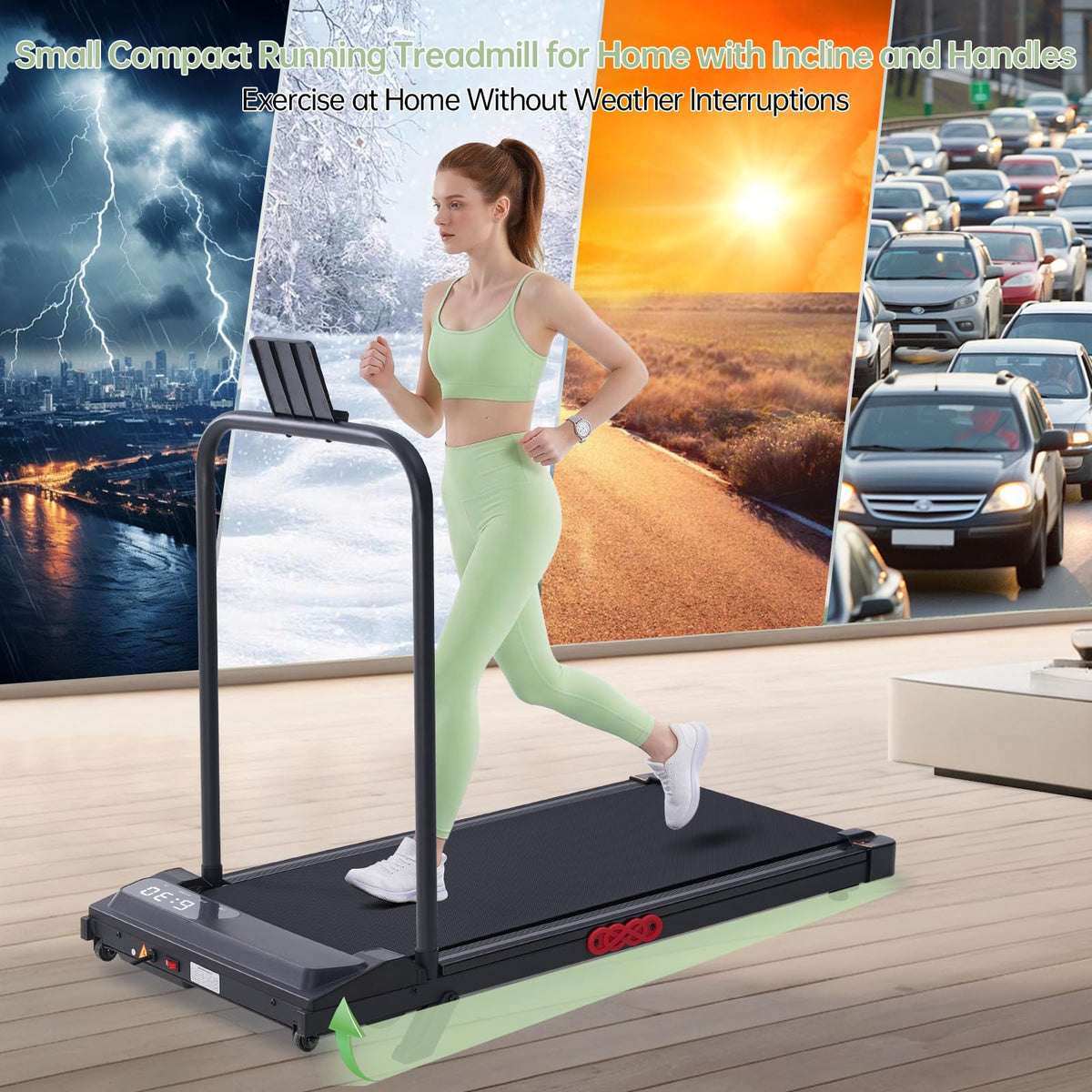 Walking Pad Treadmill with Handle Bar, 3.0HP Portable Small Walking Treadmills for Home Small, 0.6-7.6MPH Compact Treadmill for Exercising, Under The Desk Mini Treadmills with Incline, Model V407 🍁 All In One Marketplace Canada