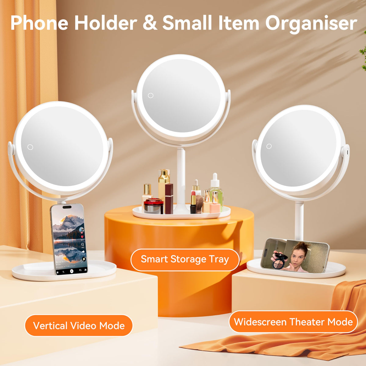 Auxmir 30X/1X Magnifying Mirror with Light, Double-Sided Makeup Mirror with Storage Base&Touch Control, Rechargeable Vanity Mirror with 360ยฐRotation for Dressing Table Bathroom Bedroom Travel ๐ All In One Marketplace Canada