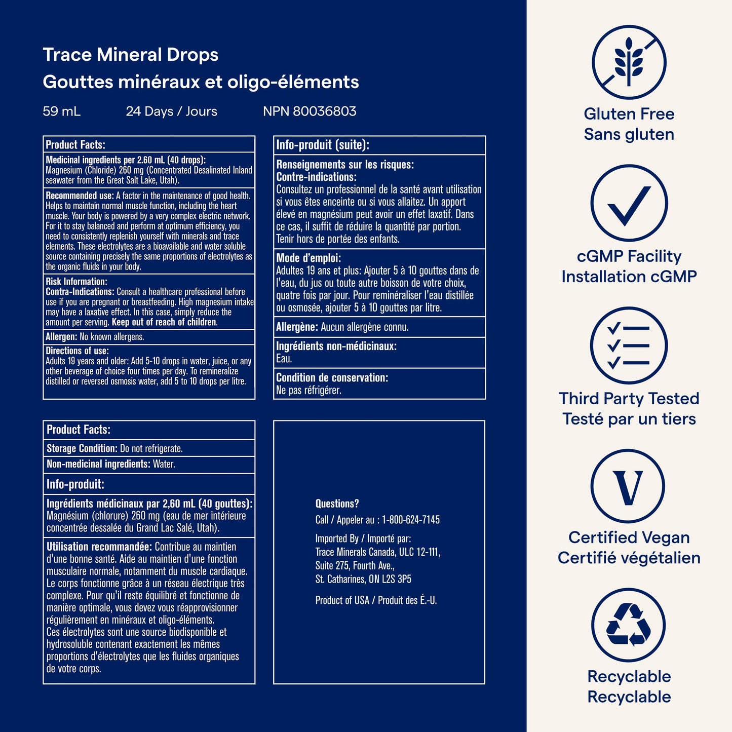 Trace Minerals ConcenTrace Drops | 60 ML | Full Spectrum Minerals | Ionic Liquid Magnesium, Chloride, Potassium | Low Sodium | Energy, Electrolytes, Hydration ๐ All In One Marketplace Canada
