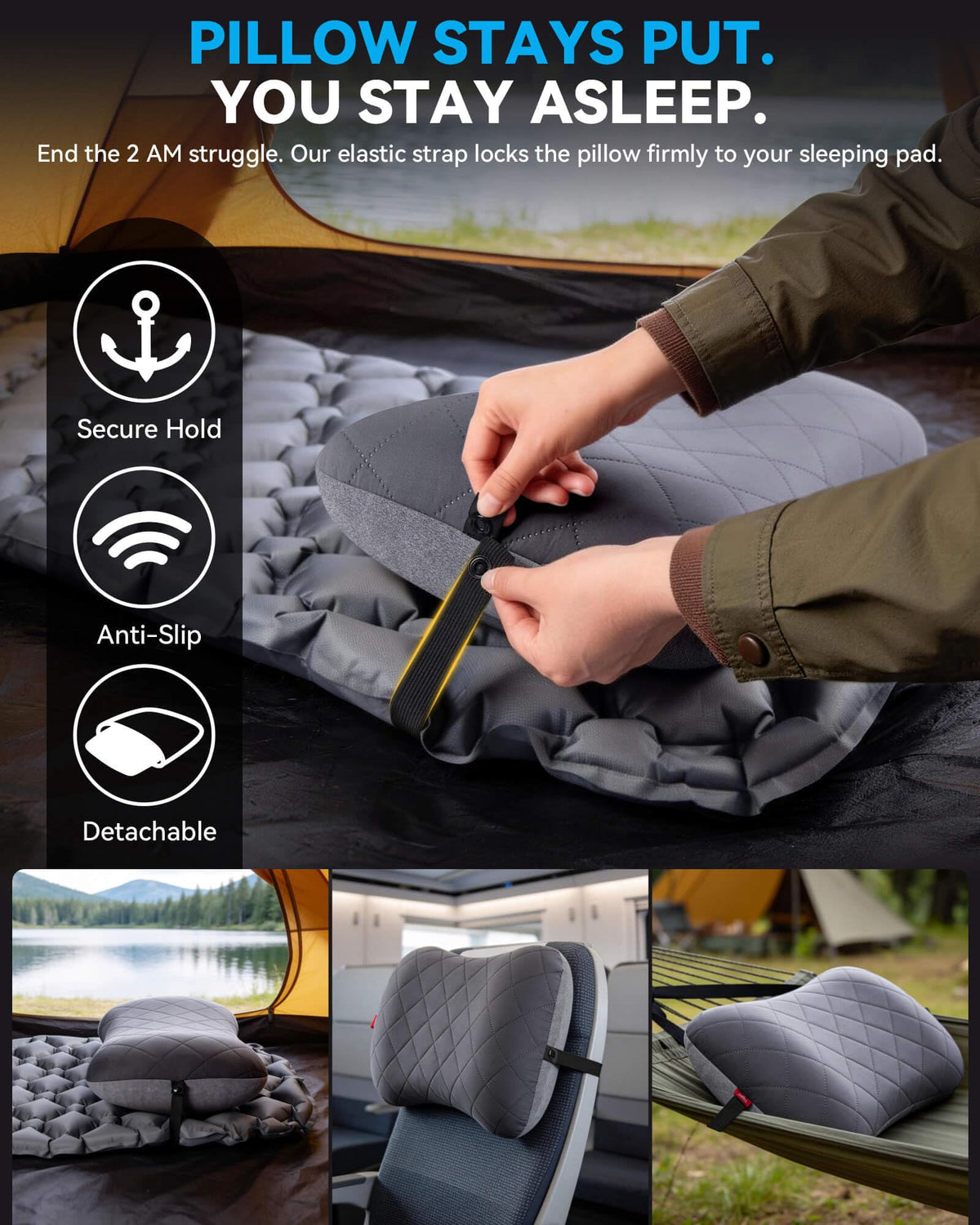 Hikenture Camping Pillow with Removable Cover-Ultralight Inflatable Pillow for Neck Lumber Support-Upgrade Backpacking Pillow-Washable Travel Air Pillows for Camping, Hiking, Backpacking (Grey) π All In One Marketplace Canada