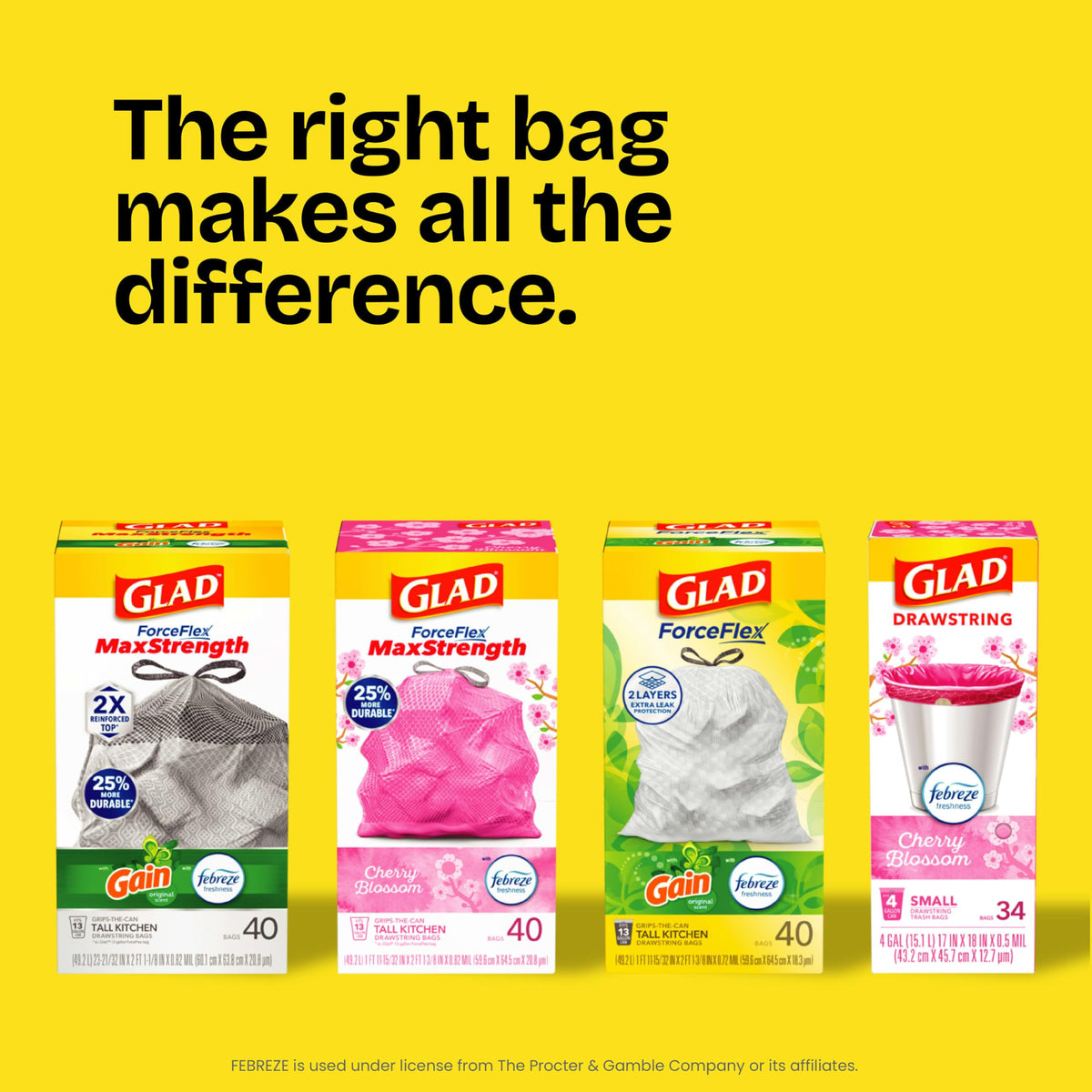 Glad Tall Kitchen Drawstring Trash Bags - OdorShield 13 Gallon Grey Trash Bag, Febreze Fresh Clean - 80 Count π All In One Marketplace Canada