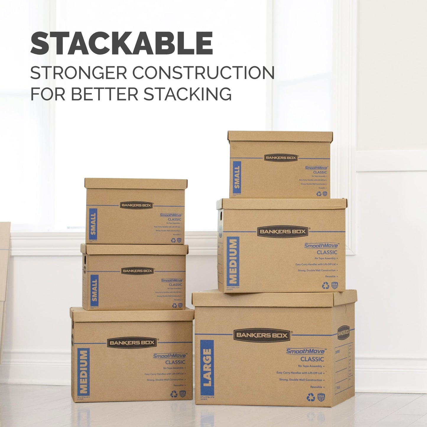 Bankers Box SmoothMove Classic Moving Boxes, Tape-Free Assembly, Easy Carry Handles, Medium, 18 x 15 x 14 Inches, 8 Pack (7717210) ๐ All In One Marketplace Canada