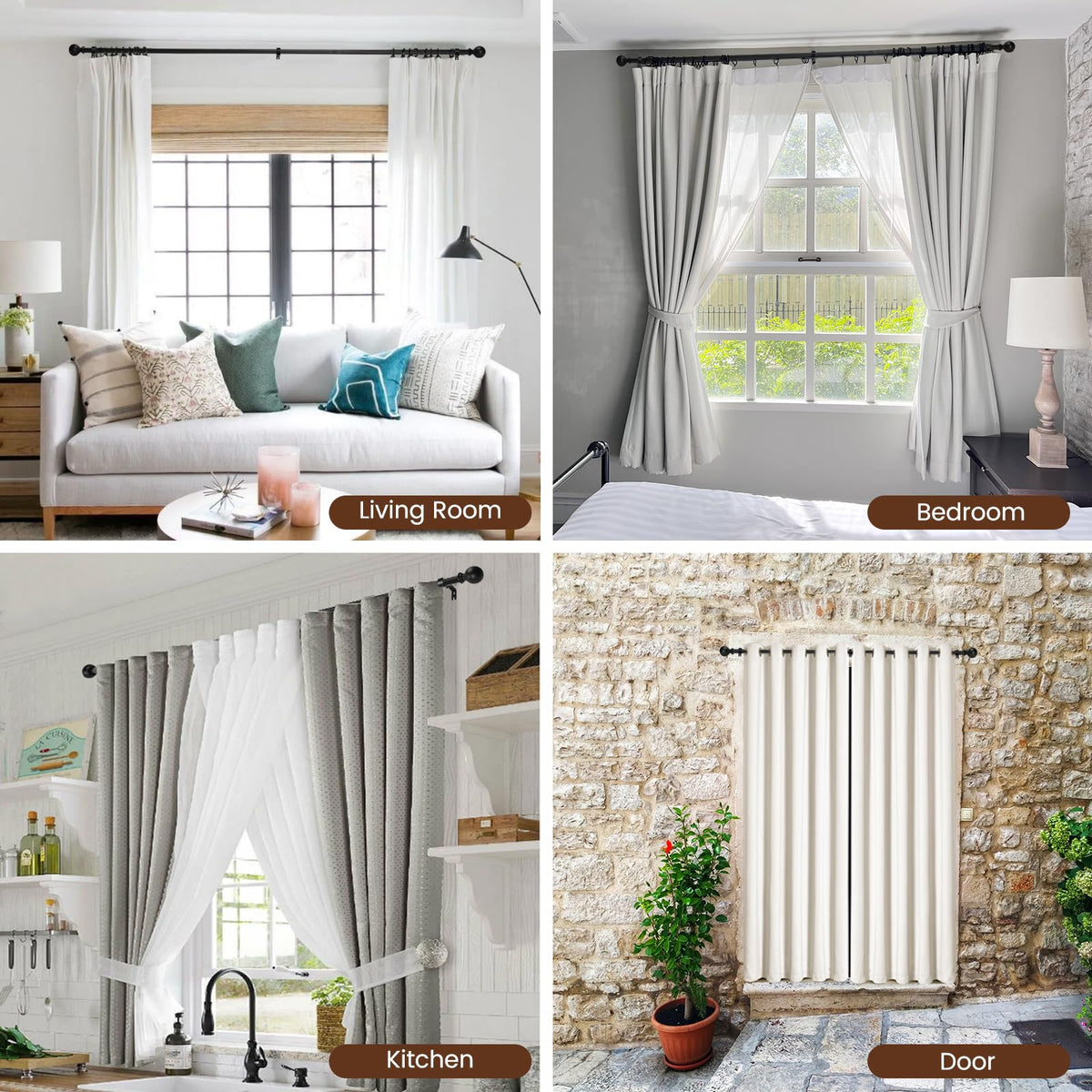 Curtain rods for Windows 48 to 84 Inch, 5/8 Inch Small Matte Black Curtain Rod Adjustable with Brackets Pole Rideau for Bedroom, Bathroom, Living room, Kitchen, Patio, Outdoor, cafe ๐ All In One Marketplace Canada