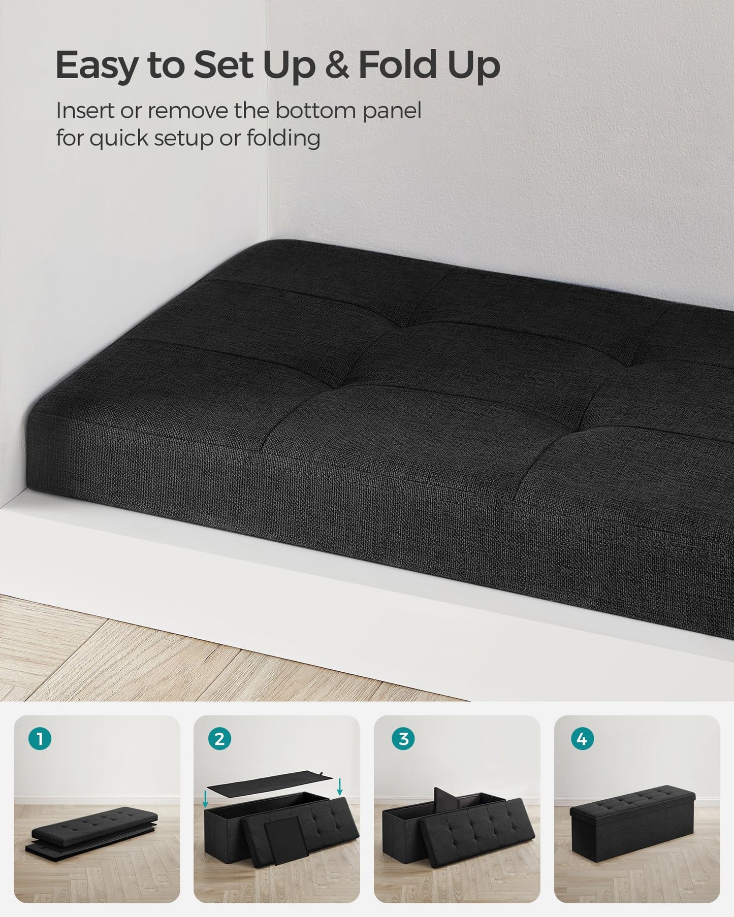 SONGMICS 110 cm Folding Storage Ottoman Bench, Padded Seat ๐ All In One Marketplace Canada