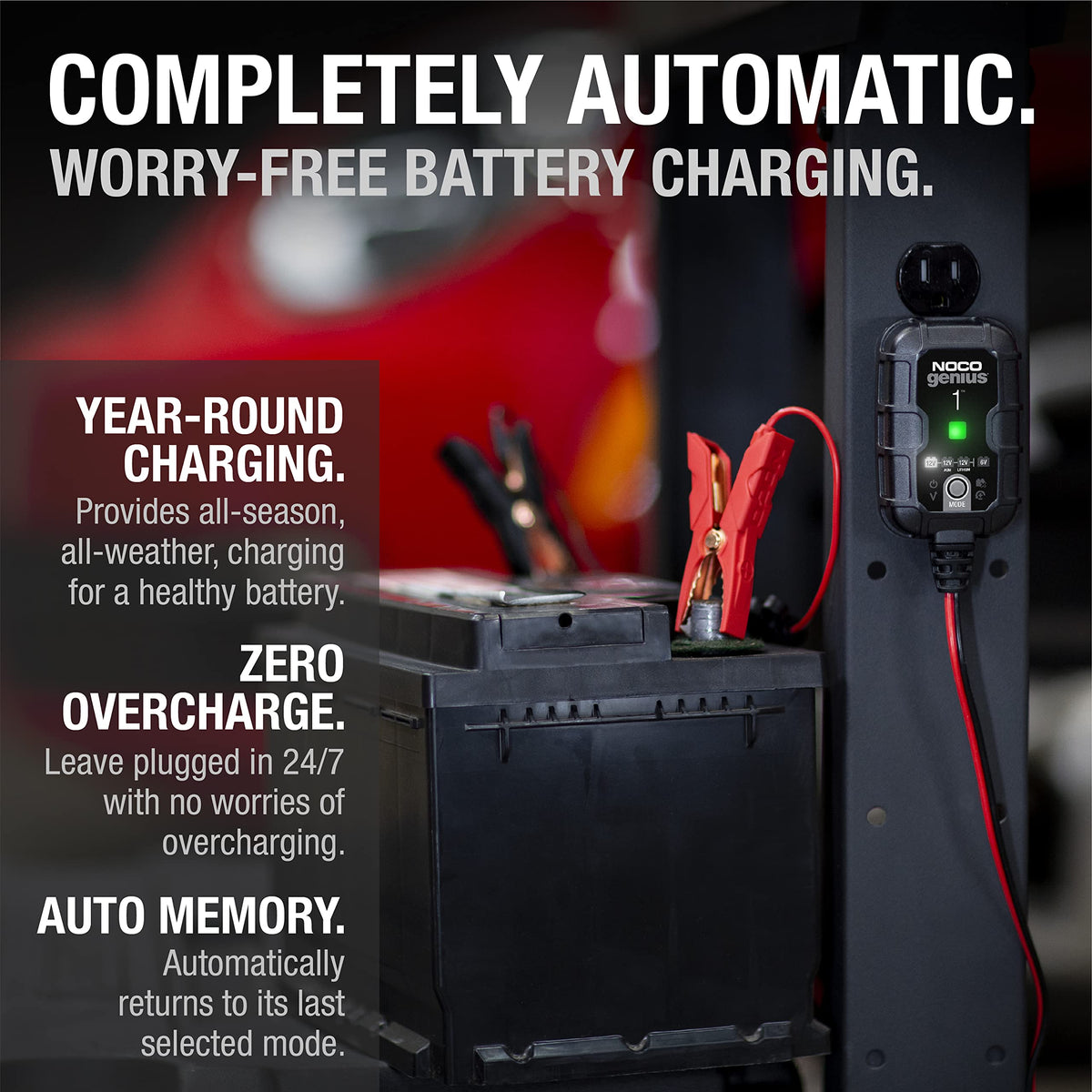 NOCO GENIUS1: 1A 6V/12V Smart Battery Charger – Automatic Maintainer, Trickle Charger & Desulfator with Overcharge Protection & Temperature Compensation – for Lead-Acid & Lithium Batteries 🍁 All In One Marketplace Canada